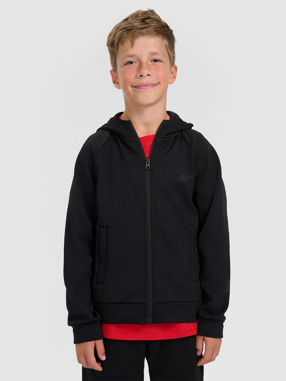 4F Bluza dresowa rozpinana z kapturem chłopięca - czarna 152 (11-12 lat)