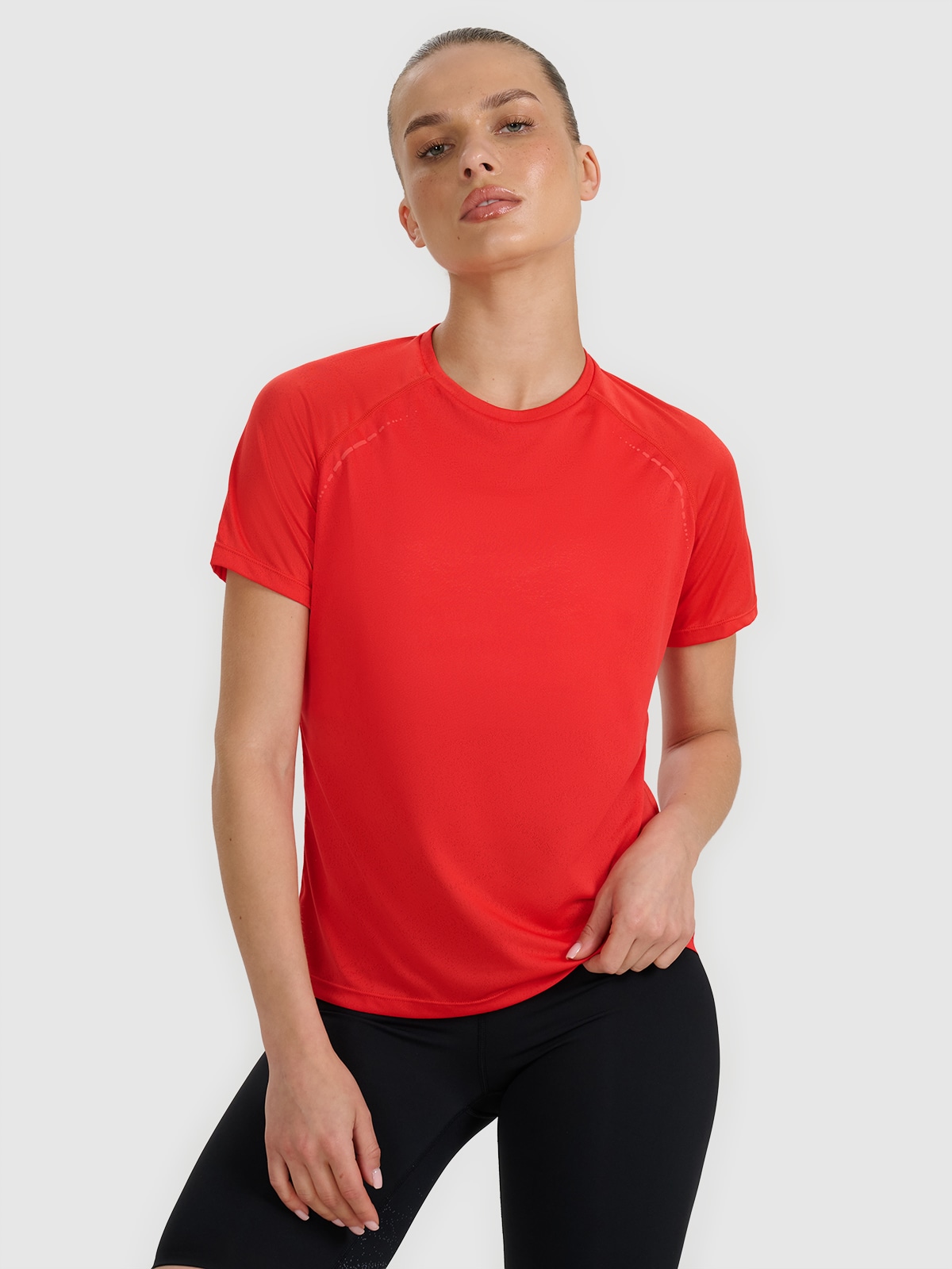 4F Koszulka do biegania regular szybkoschnąca damska - czerwona XL