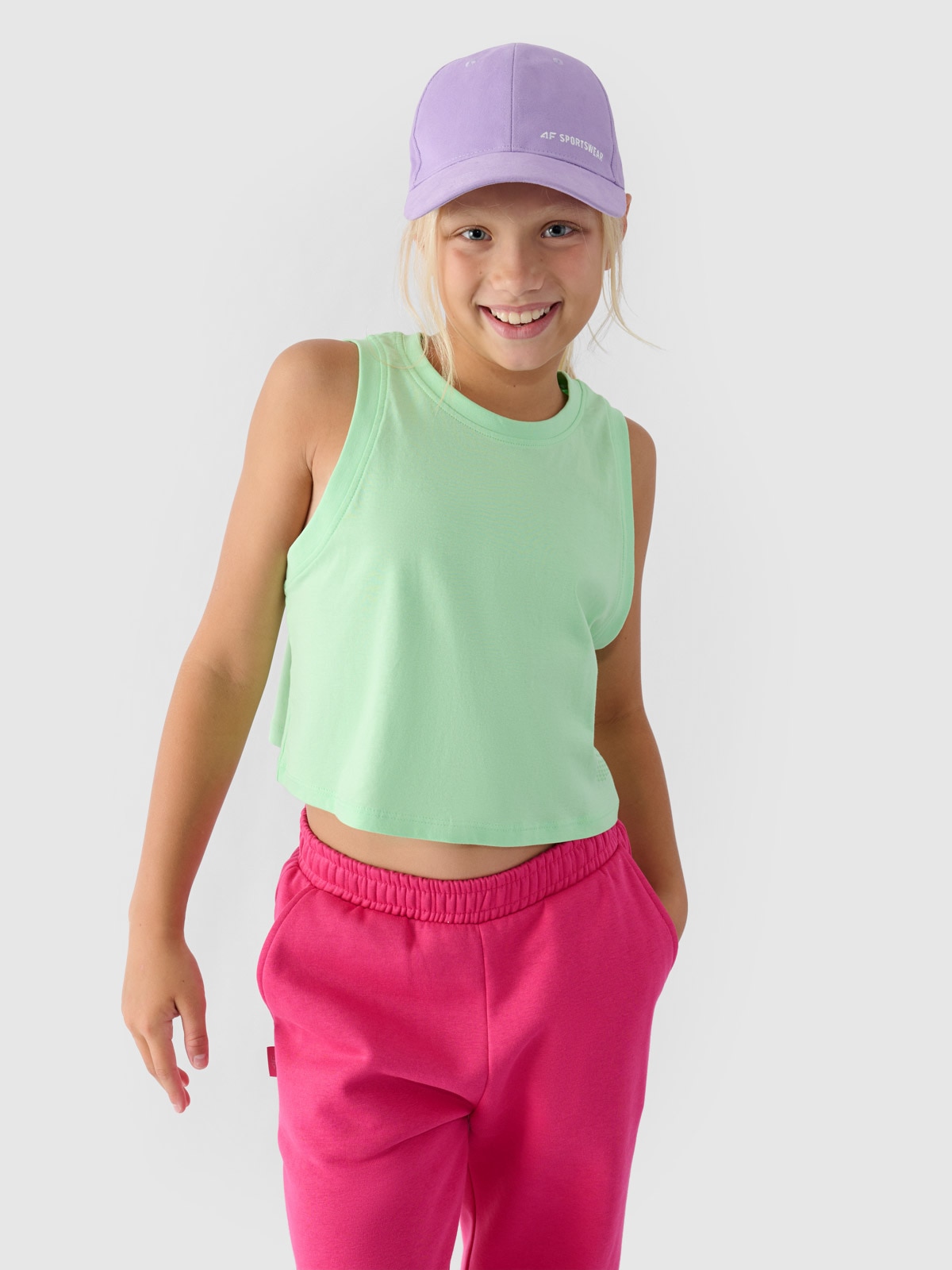 4F Crop top oversize dziewczęcy - zielony 152 (11-12 lat)