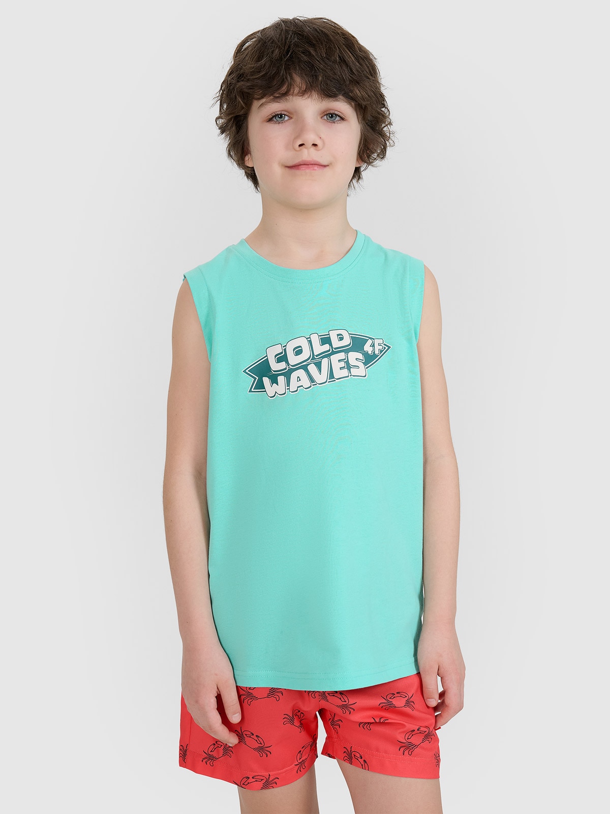 4F Tank top regular z nadrukiem chłopięcy - turkusowy 152 (11-12 lat)