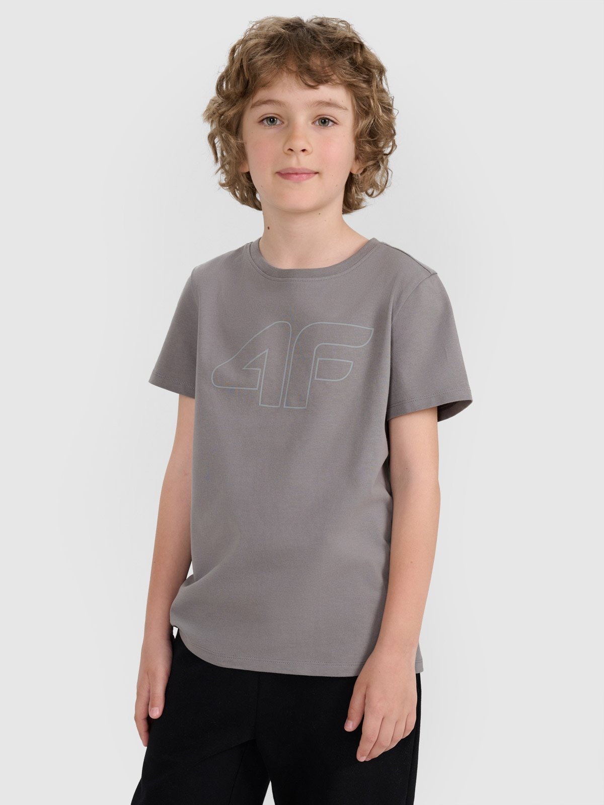4F T-shirt regular z nadrukiem chłopięcy - szary 164 (13-14 lat)