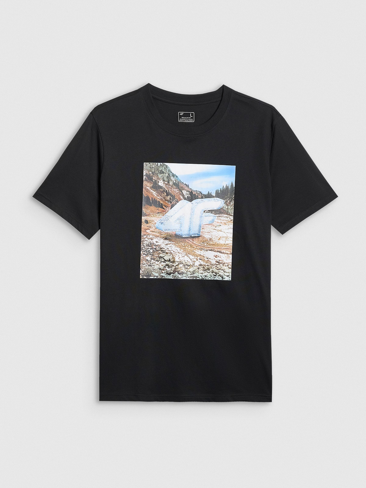 4F T-shirt regular z nadrukiem męski - czarny M