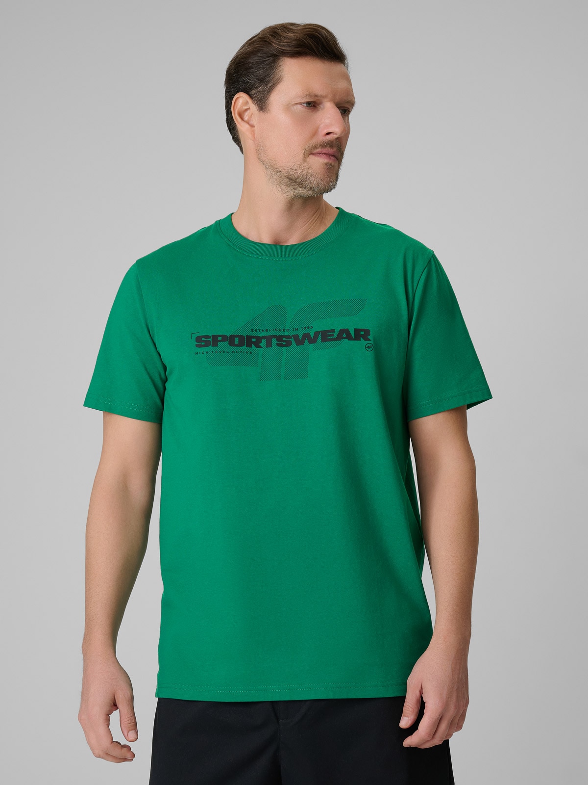 4F T-shirt regular z nadrukiem męski - zielony M