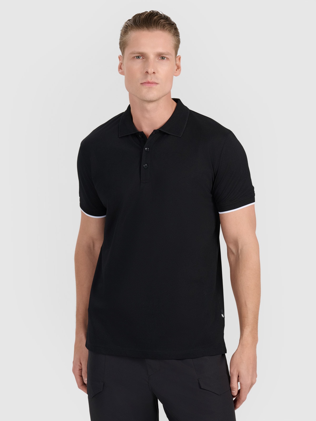 4F Koszulka polo regular męska - czarna XL