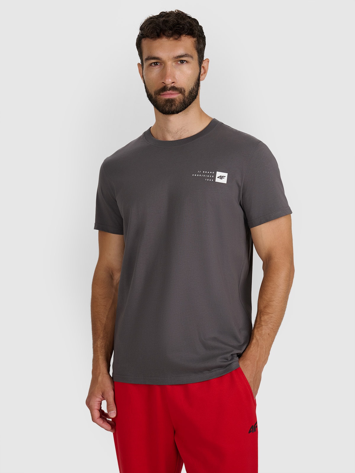 4F T-shirt regular z nadrukiem męski - szary S