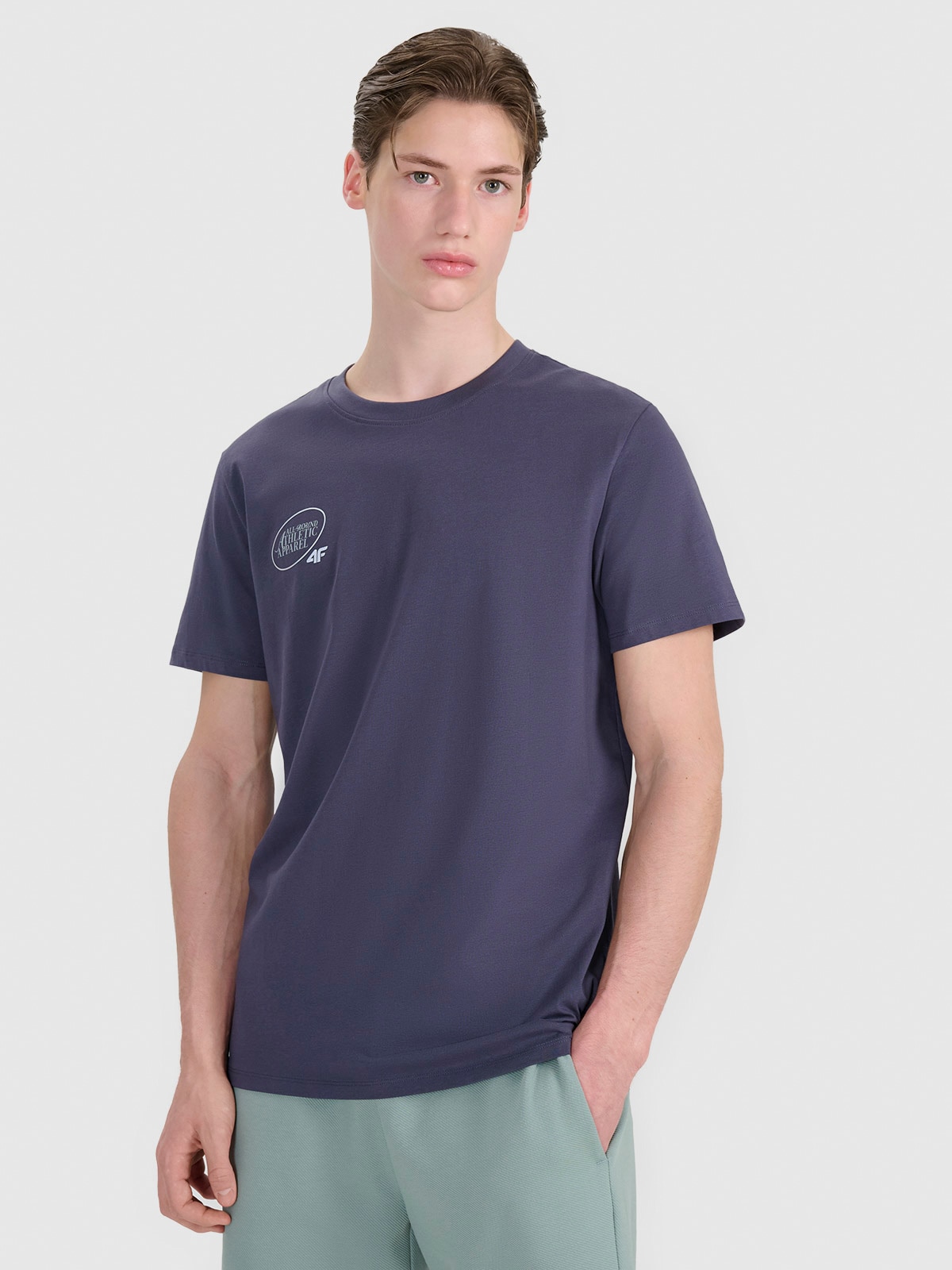 4F T-shirt regular z nadrukiem męski - szary L
