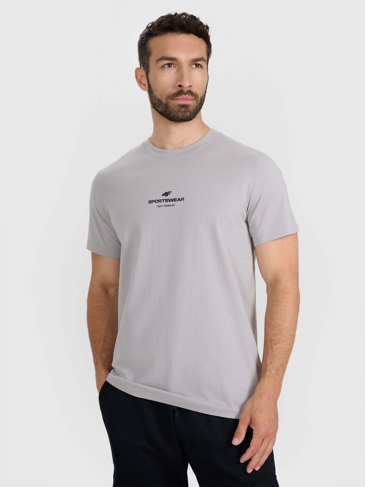 4F T-shirt regular z nadrukiem męski - szary 3XL