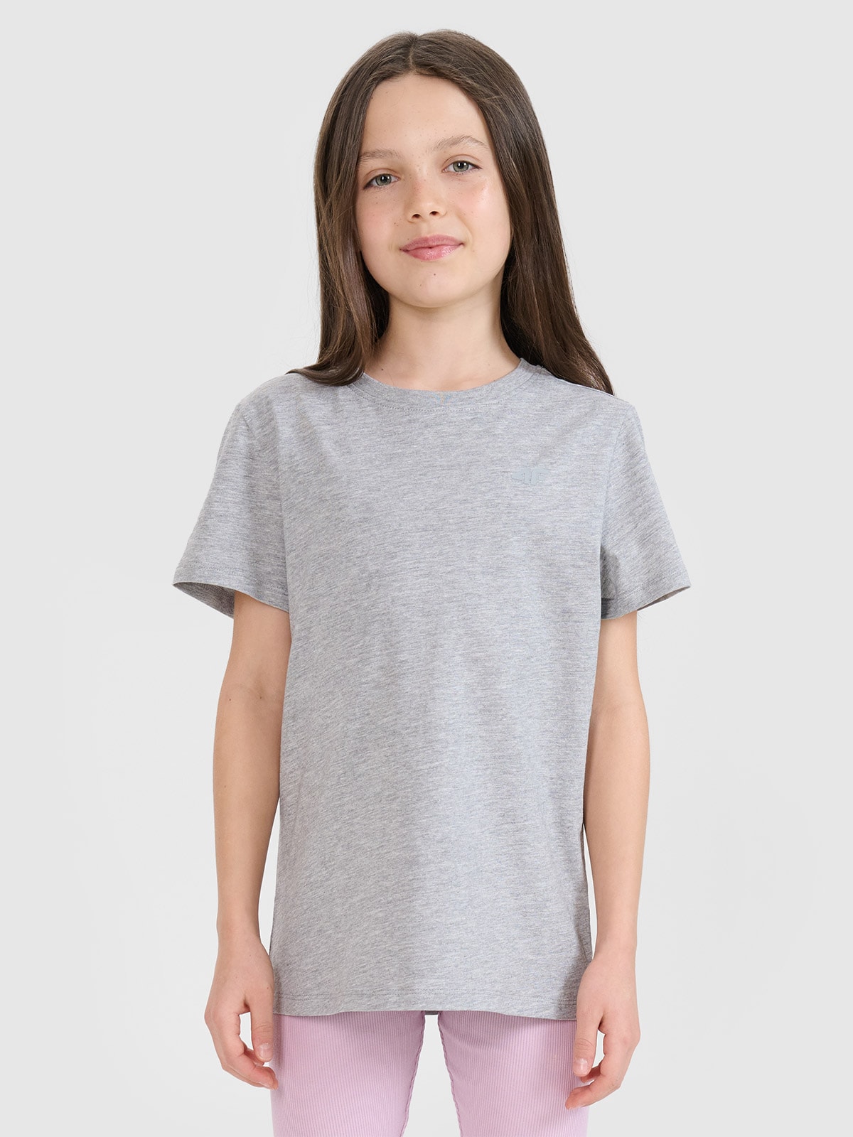 4F T-shirt regular gładki dziewczęcy - szary 128 (7-8 lat)