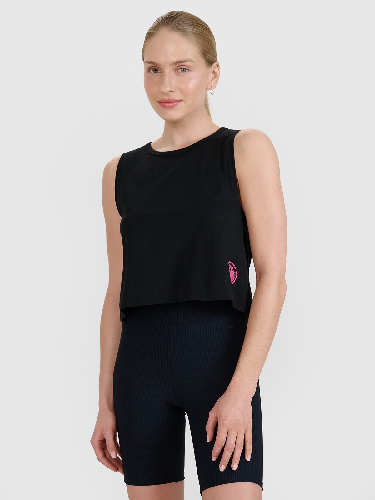4F Top regular z nadrukiem damski - czarny S