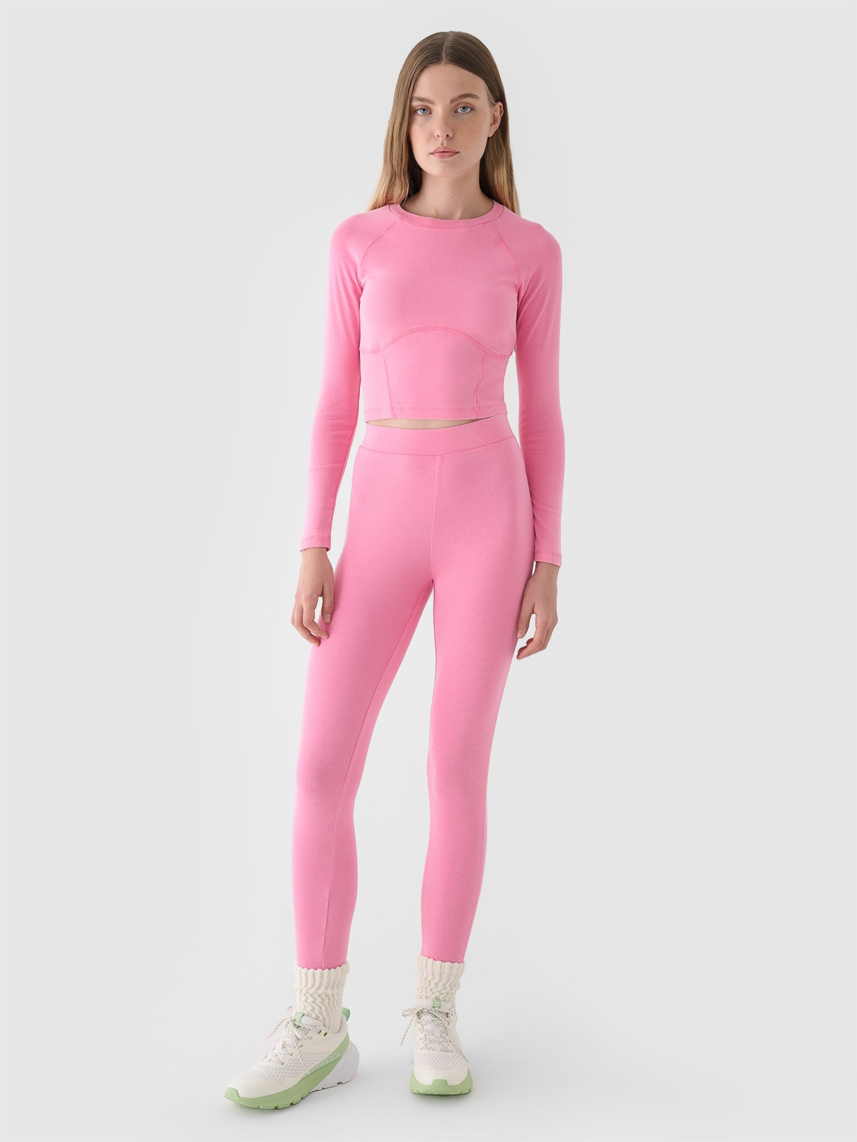 4F Legginsy dzianinowe damskie - różowe L