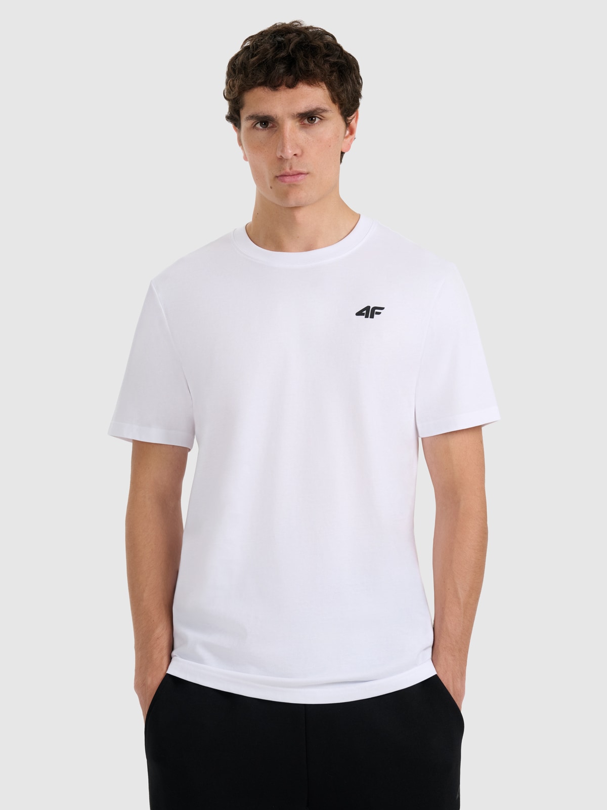 4F T-shirt regular gładki męski - biały M