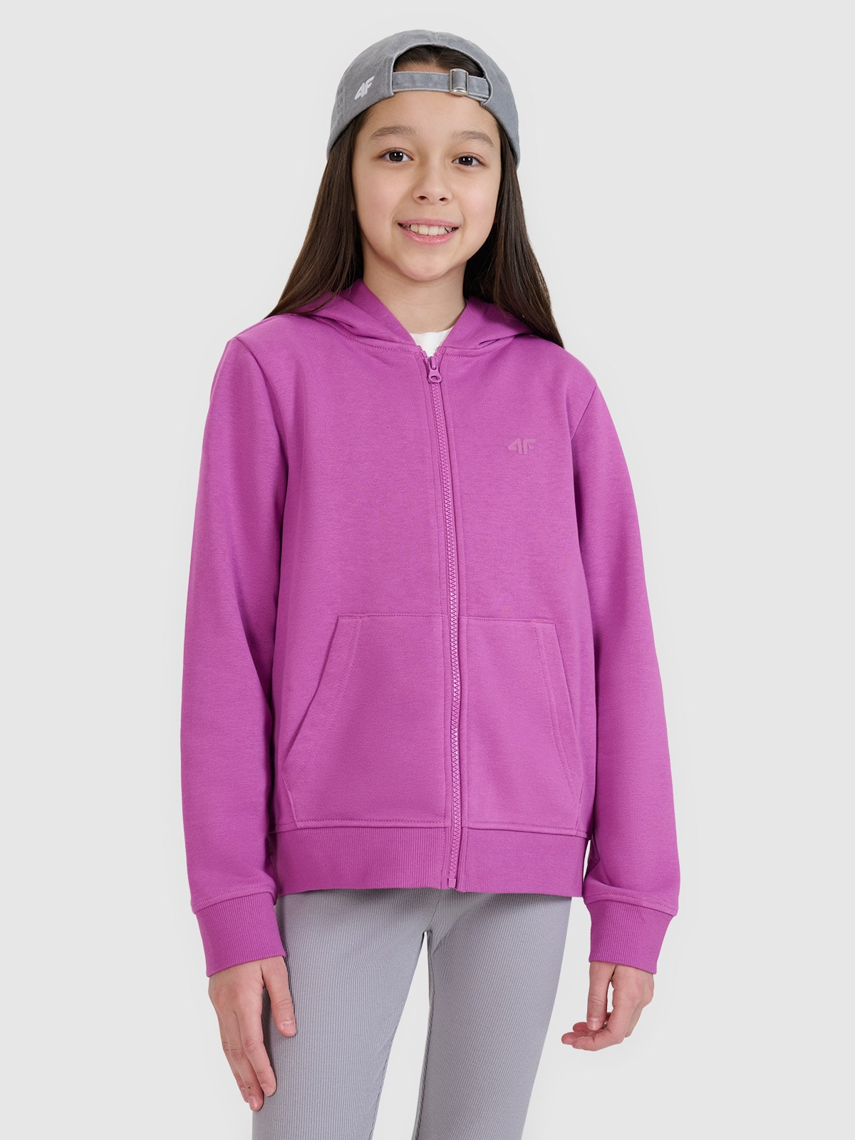 4F Bluza dresowa rozpinana z kapturem dziewczęca - fioletowa 146 (10-11 lat)