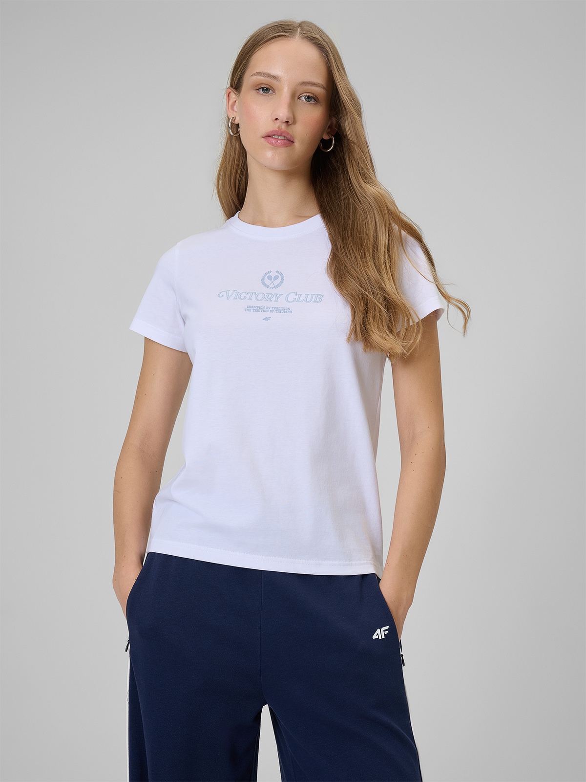4F T-shirt regular z nadrukiem damski - biały L