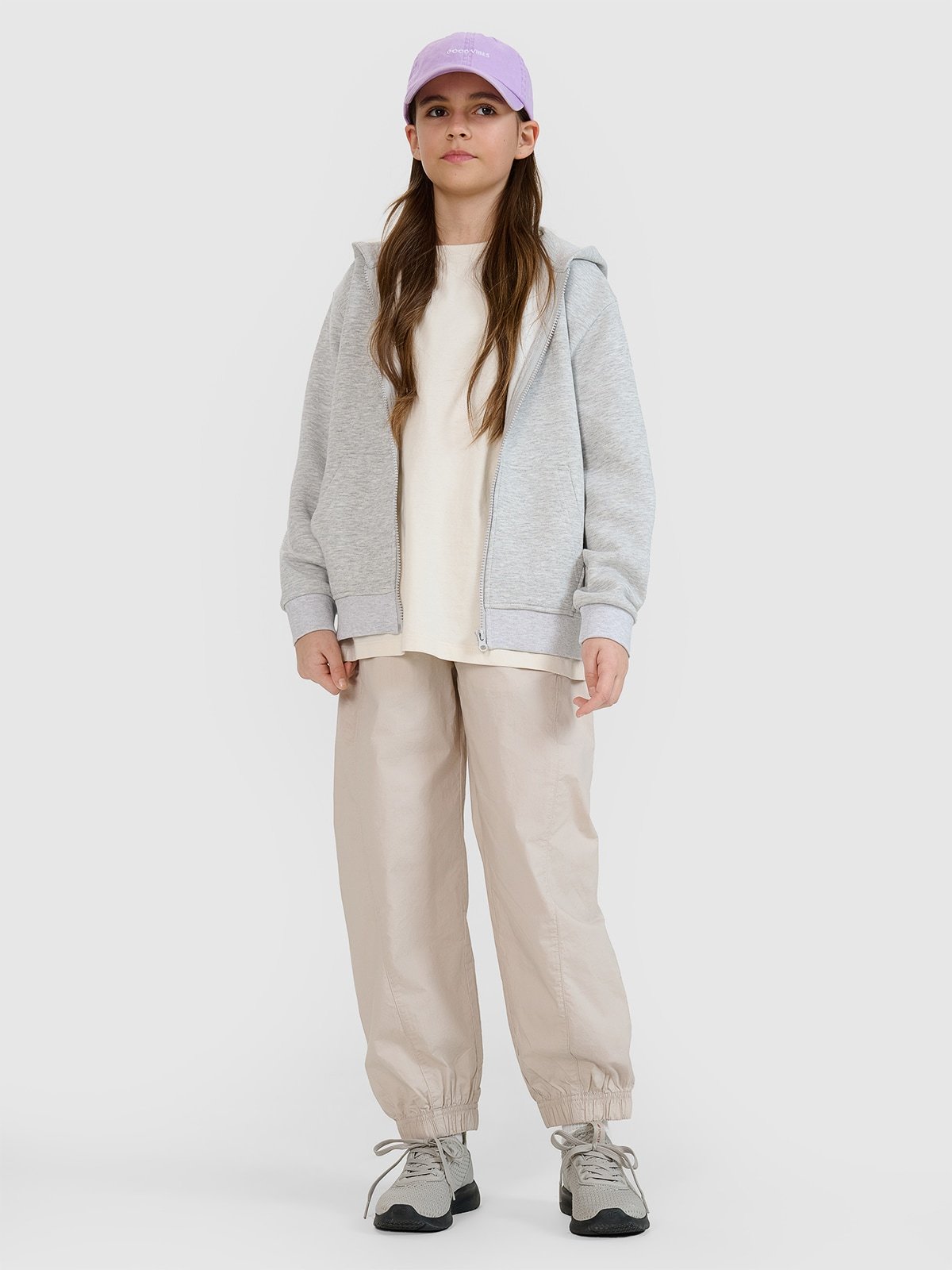 4F Bluza dresowa rozpinana z kapturem dziewczęca - szara 146 (10-11 lat)