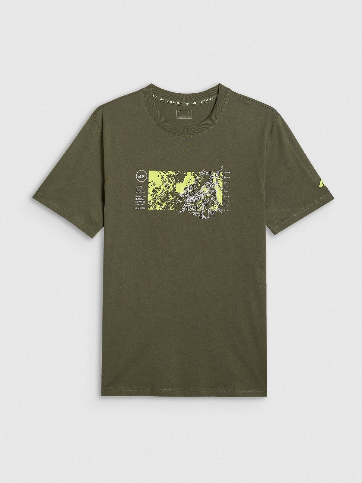 4F T-shirt regular z nadrukiem męski - khaki XL
