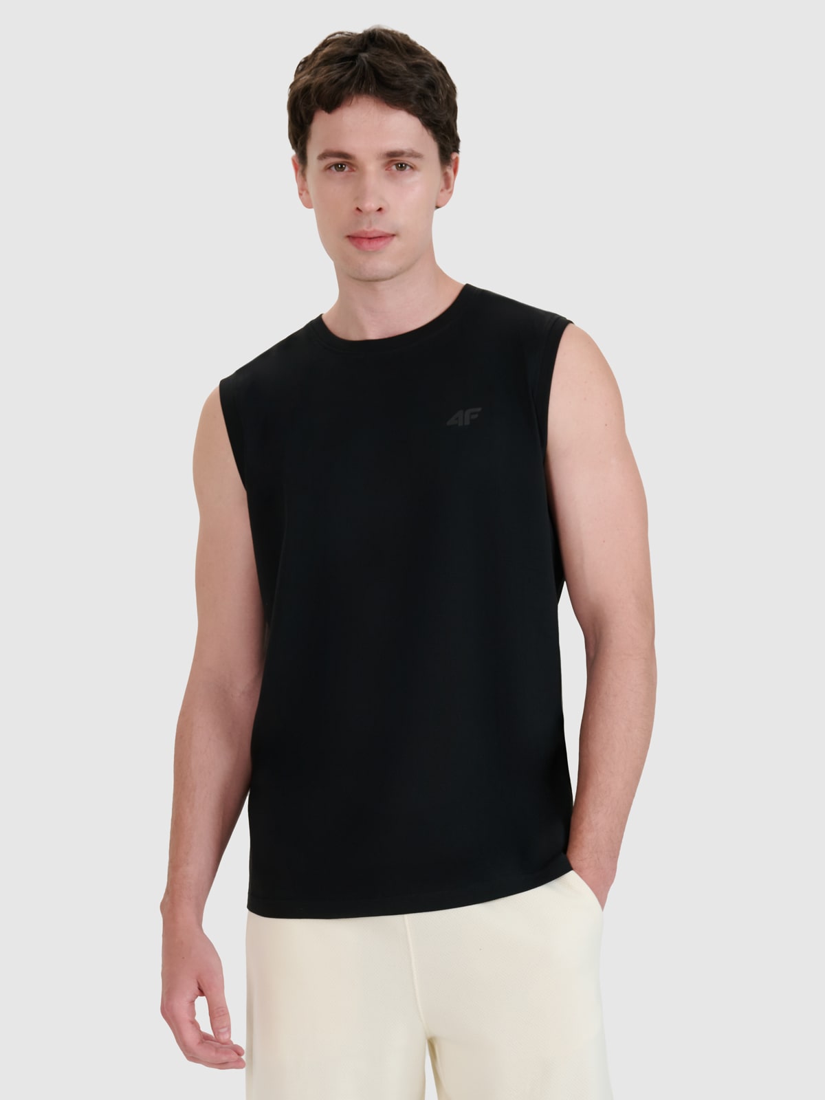 4F Tank top regular gładki męski - czarny L