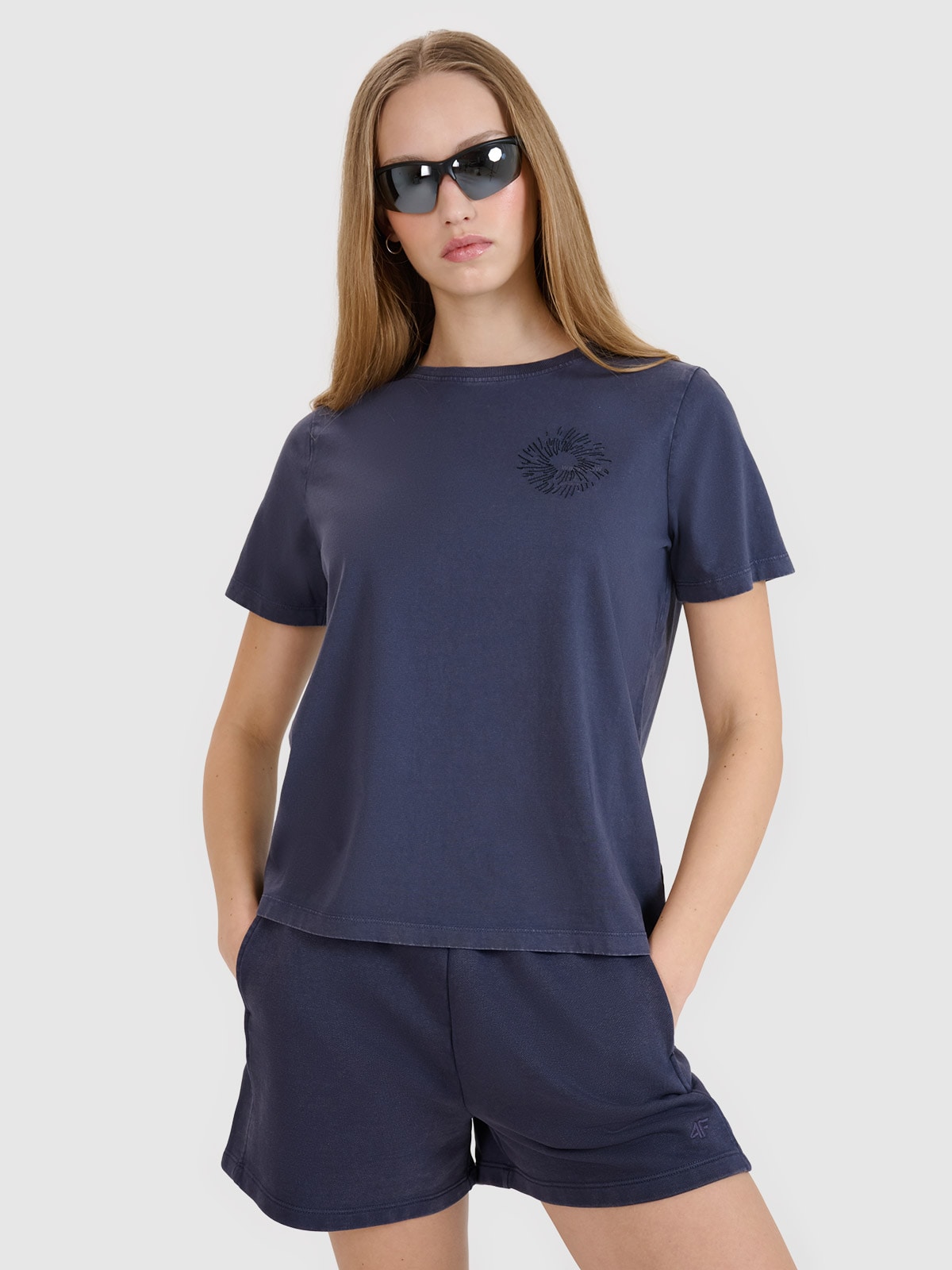 4F T-shirt regular z nadrukiem damski - szary M