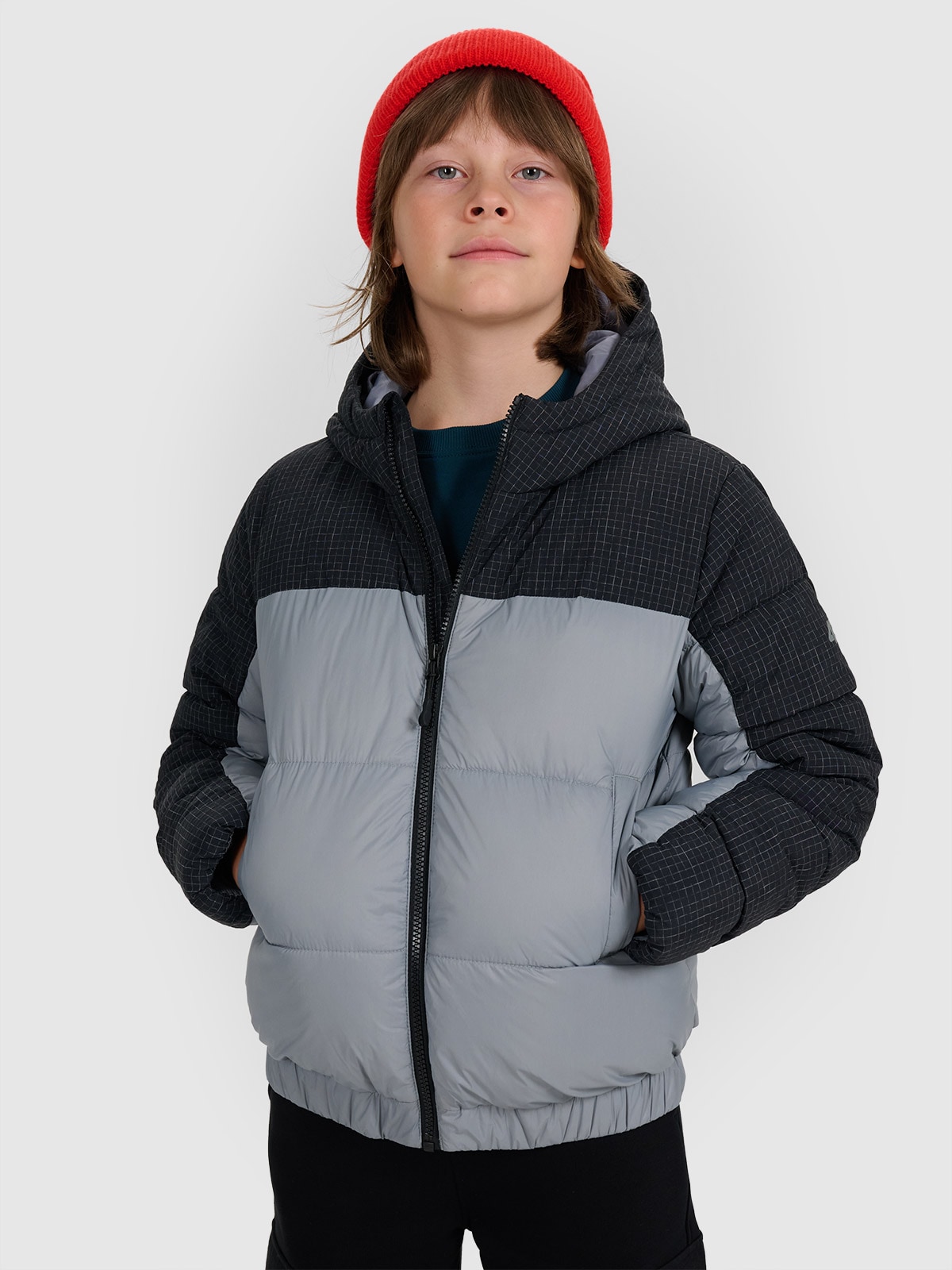 4F Kurtka puchowa z wypełnieniem syntetycznym chłopięca - szara 128 (7-8 lat)
