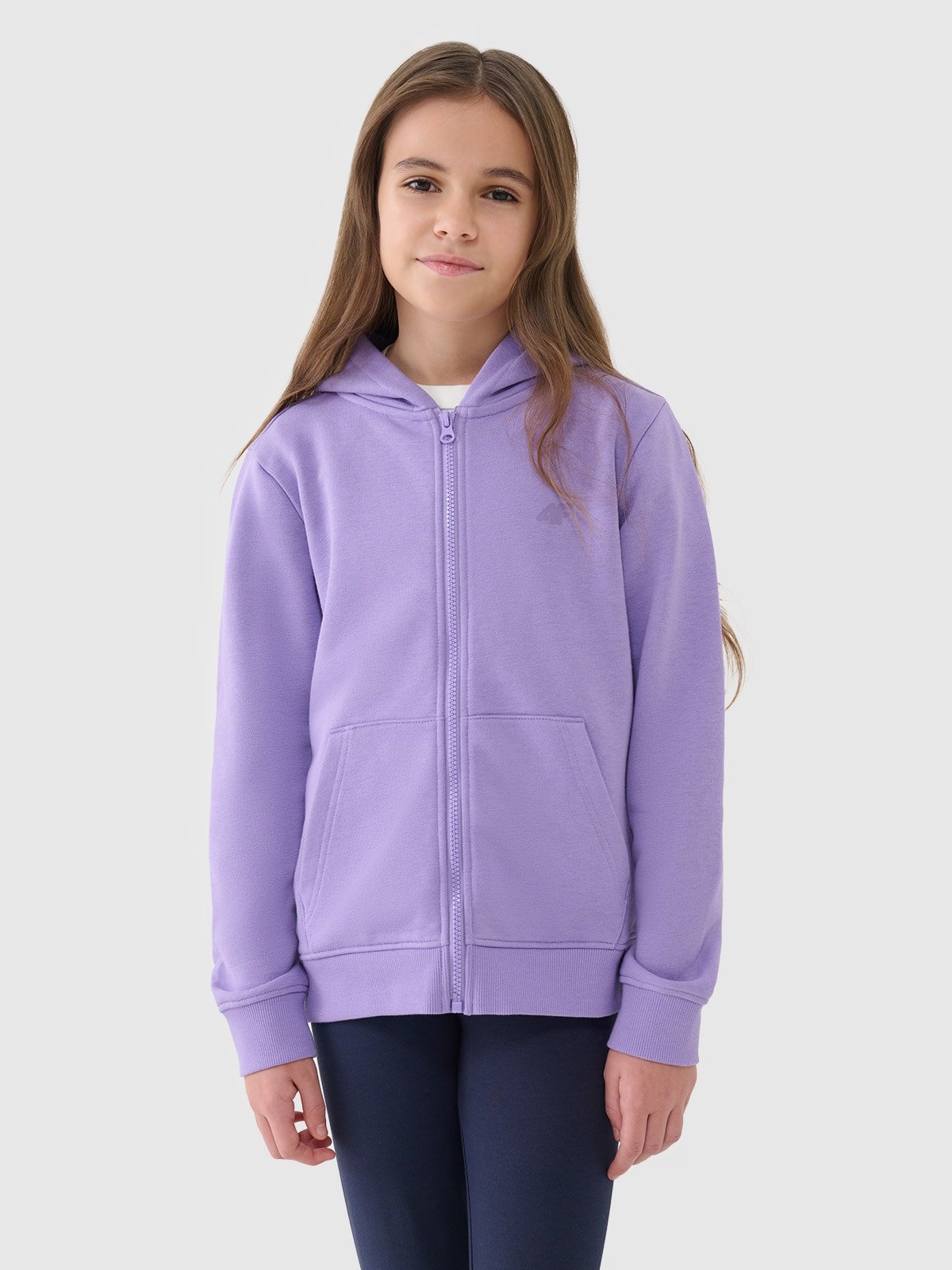 4F Bluza dresowa rozpinana z kapturem dziewczęca - fioletowa 134 (8-9 lat)