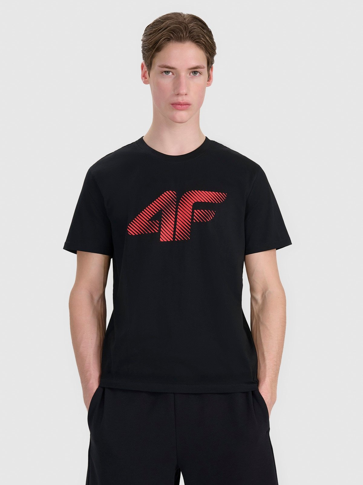 4F T-shirt regular z nadrukiem męski - czarny L