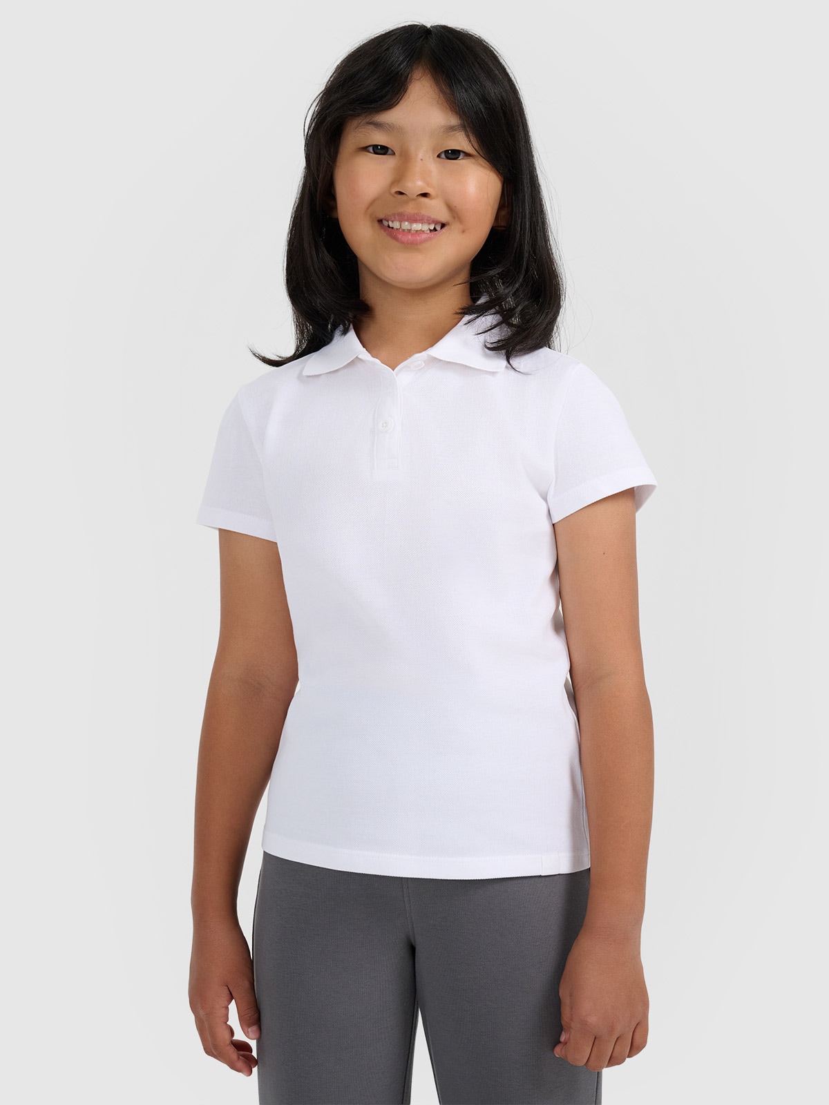 4F Koszulka polo slim dziewczęca - biała 158 (12-13 lat)