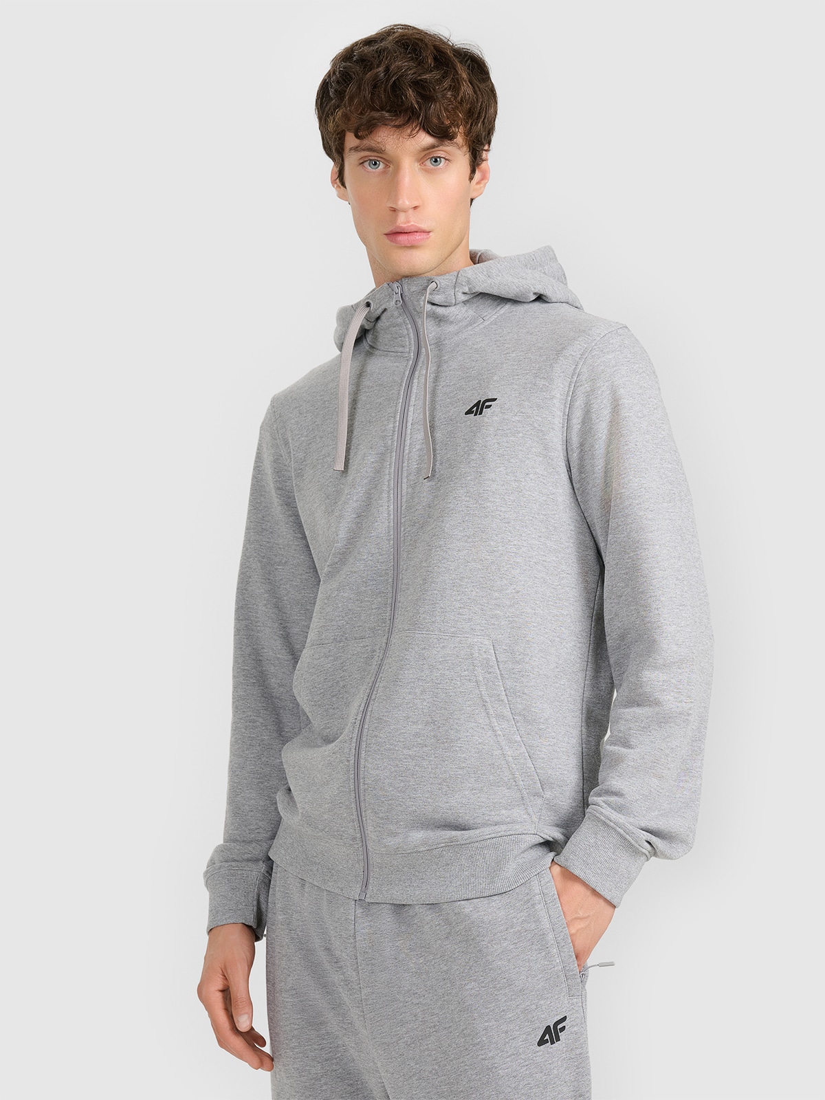 4F Bluza dresowa rozpinana z kapturem męska - szara XL