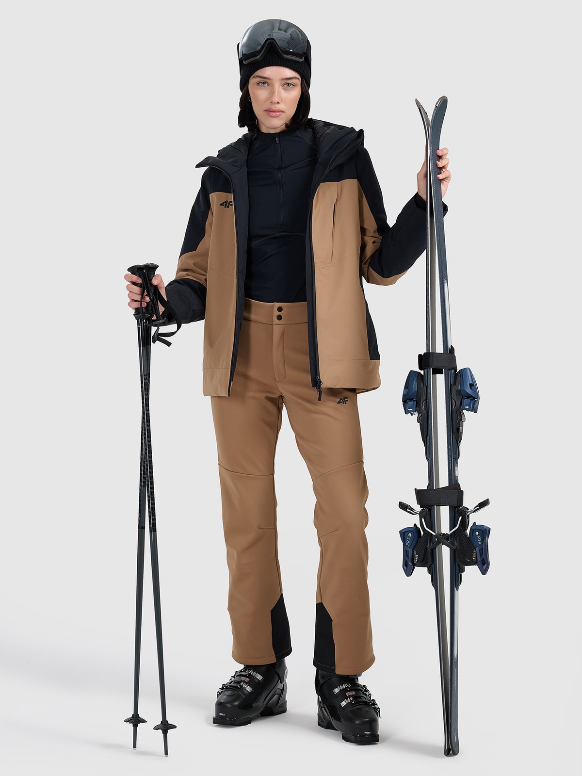 4F Spodnie narciarskie softshell membrana 10000 damskie - brązowe M