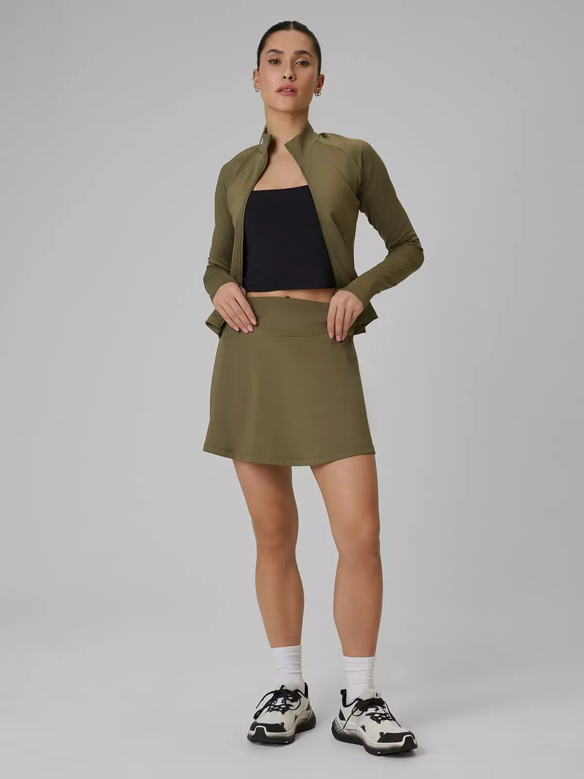 4F Spódnica treningowa szybkoschnąca damska - oliwkowa S