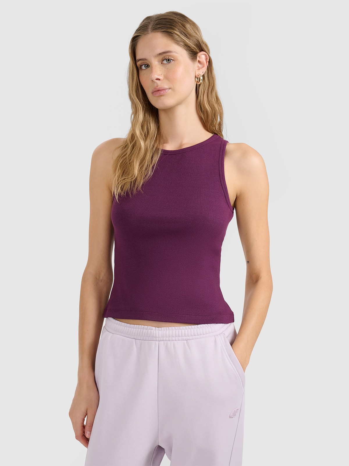 4F Top slim gładki damski - fioletowy XL
