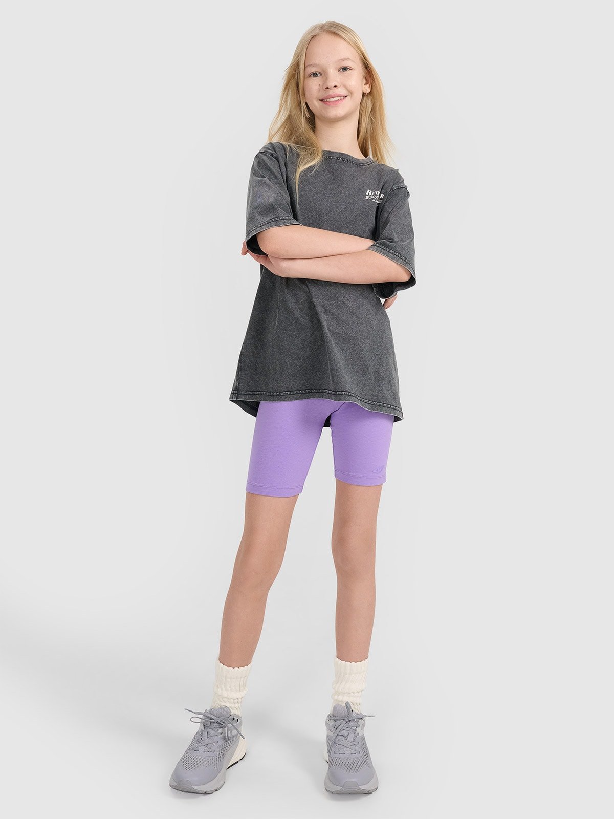 4F Legginsy kolarki dzianinowe dziewczęce - fioletowe 146 (10-11 lat)