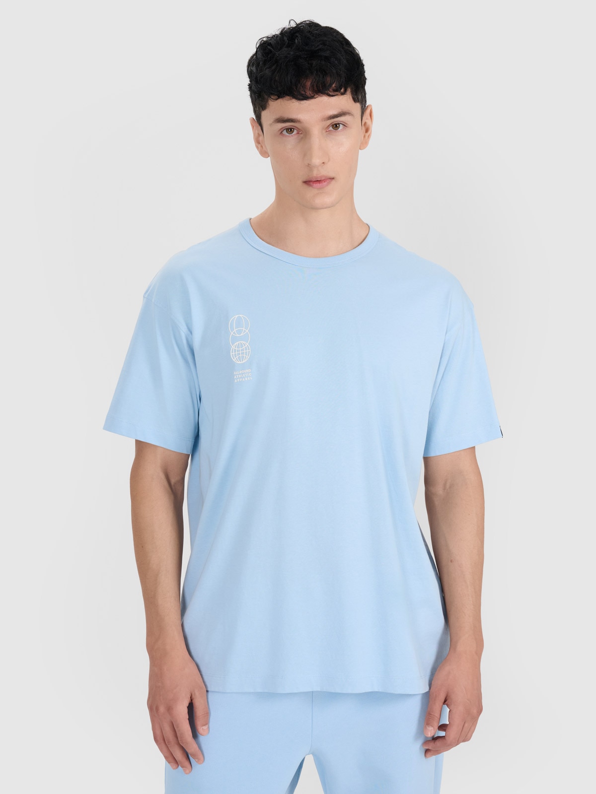 4F T-shirt oversize z nadrukiem męski - niebieski S