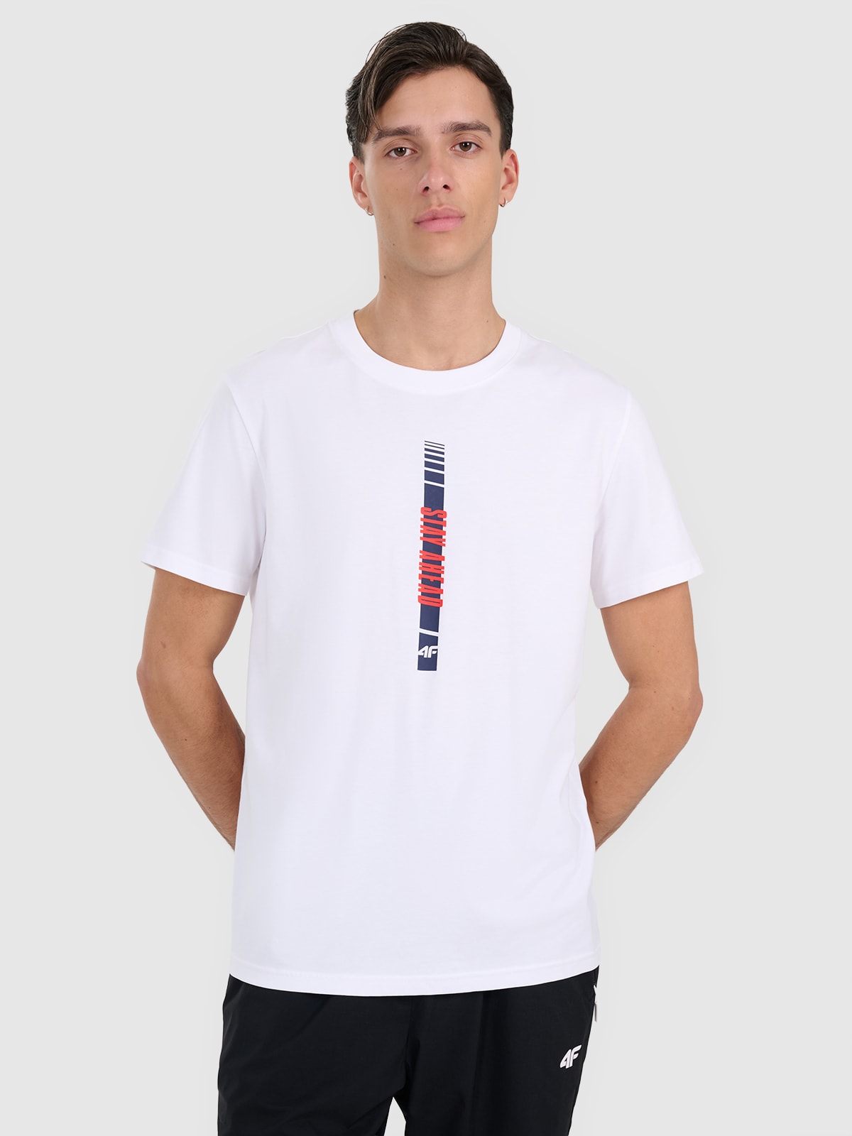 4F T-shirt regular z nadrukiem męski - biały M