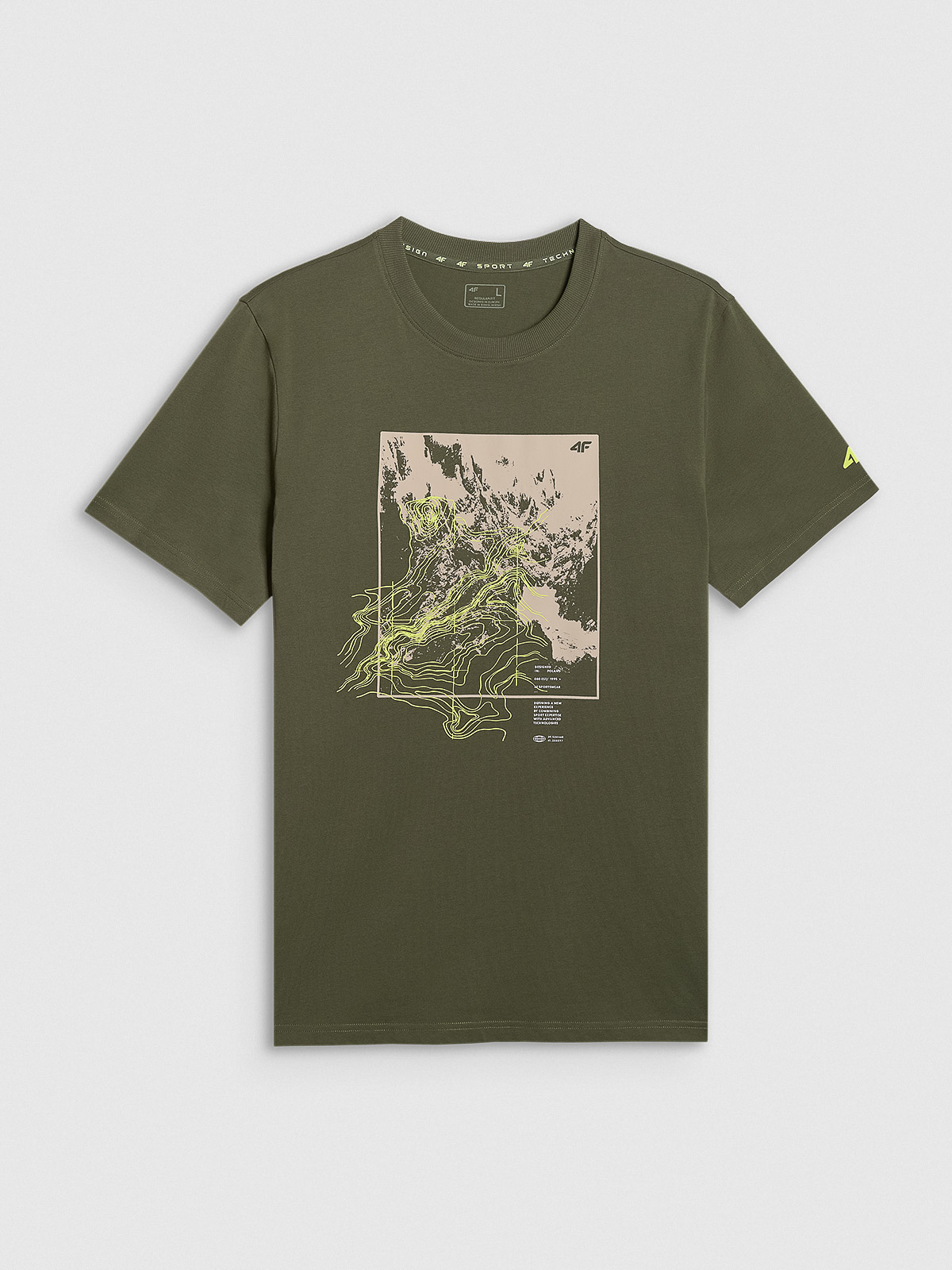 4F T-shirt regular z nadrukiem męski - khaki S