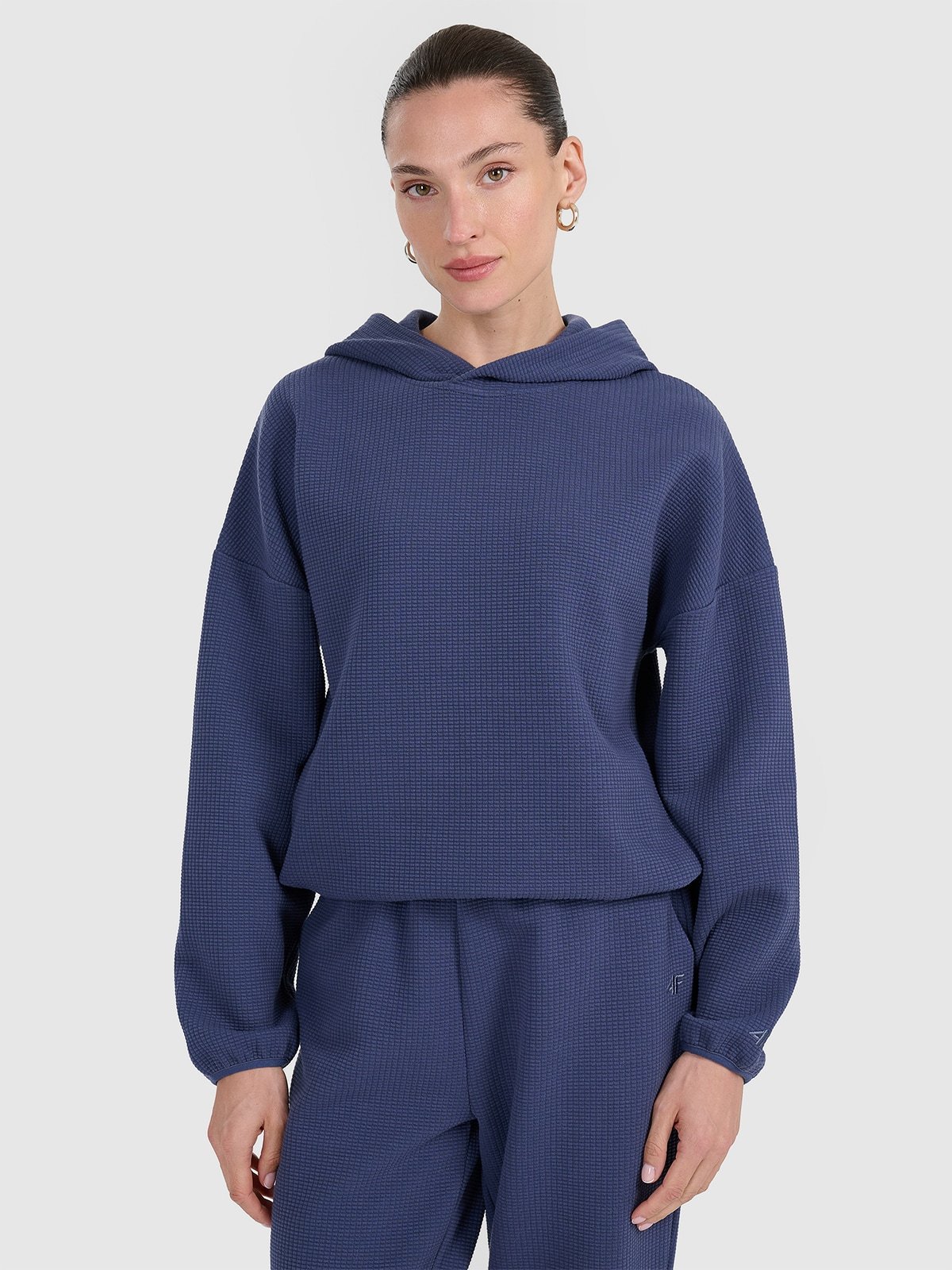 4F Bluza dresowa z waflowej dzianiny damska - granatowa XXL
