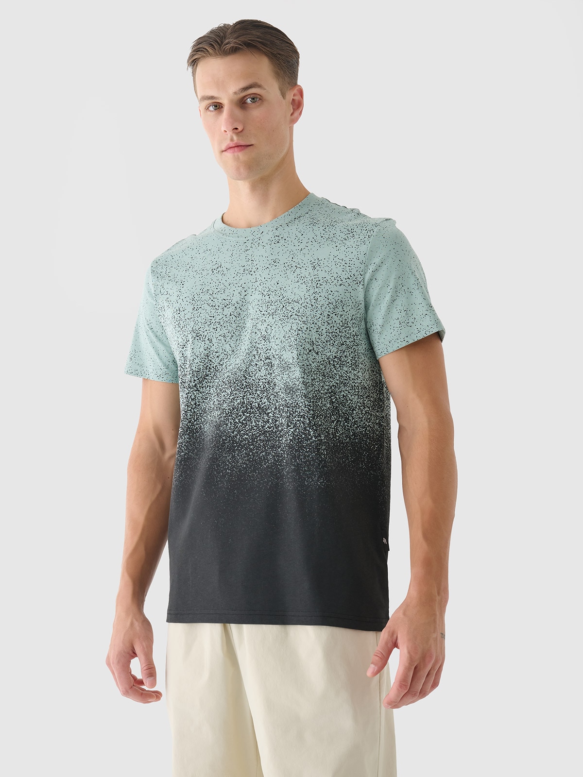 4F T-shirt regular z nadrukiem męski - turkusowy S