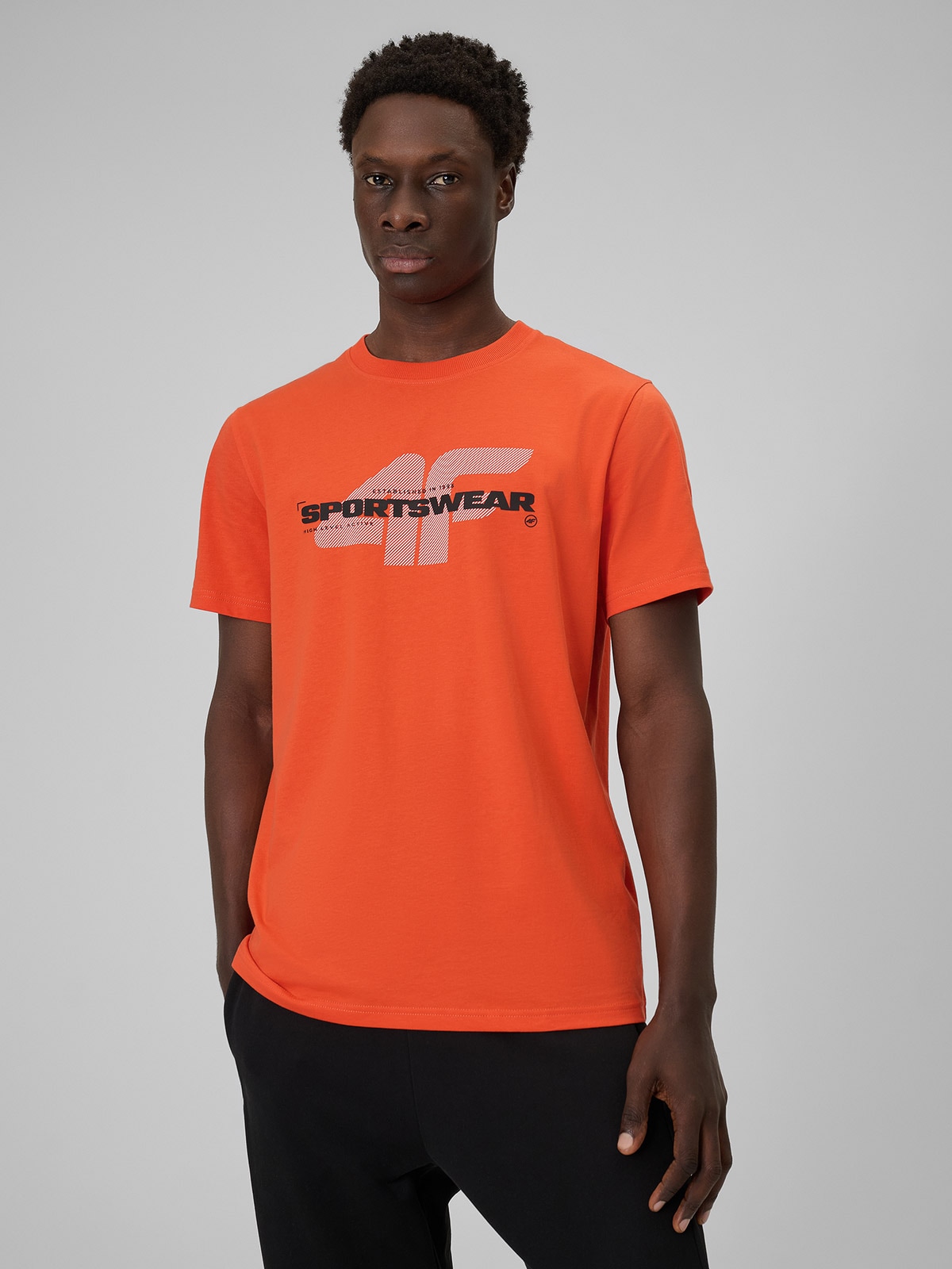 4F T-shirt regular z nadrukiem męski - pomarańczowy 3XL