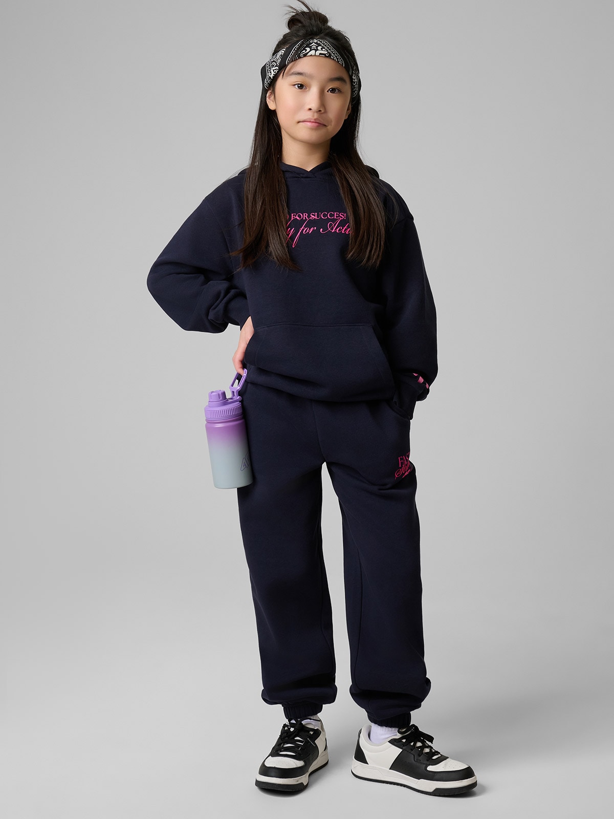 4F Bluza dresowa loose z kapturem dziewczęca - granatowa 134/140 (8-10 lat)