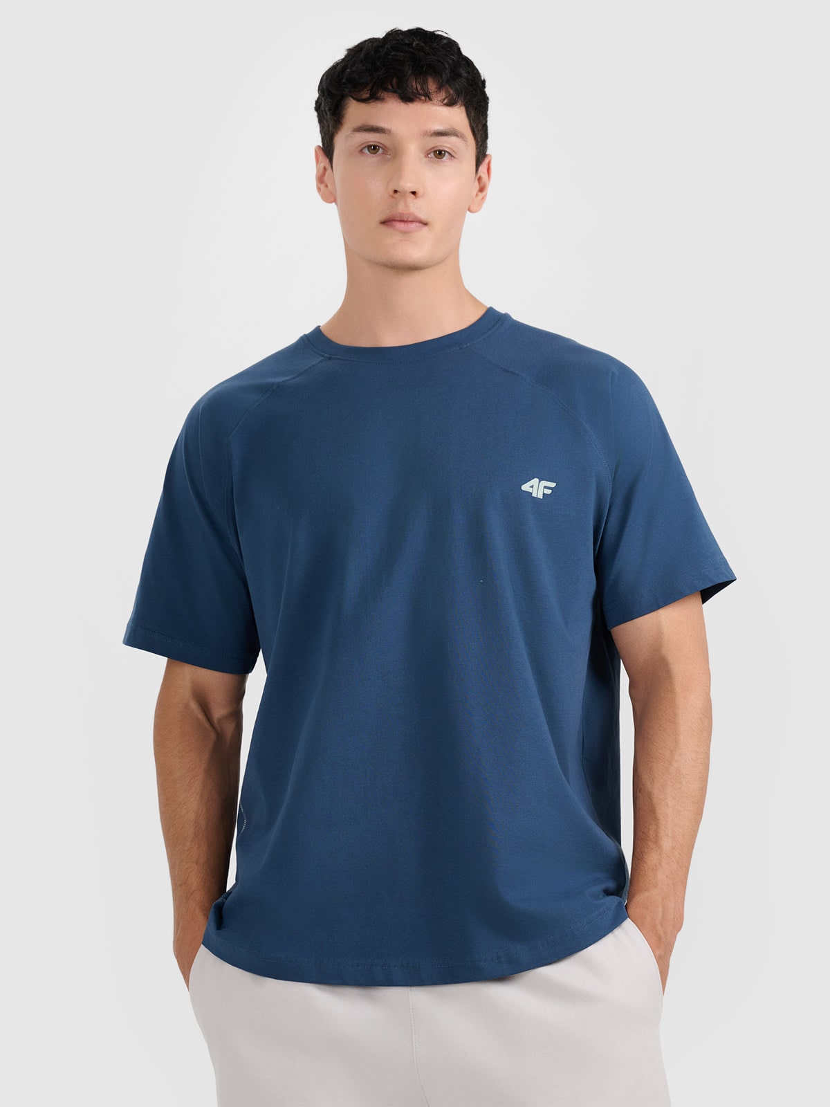 4F T-shirt oversize gładki męski - granatowy S