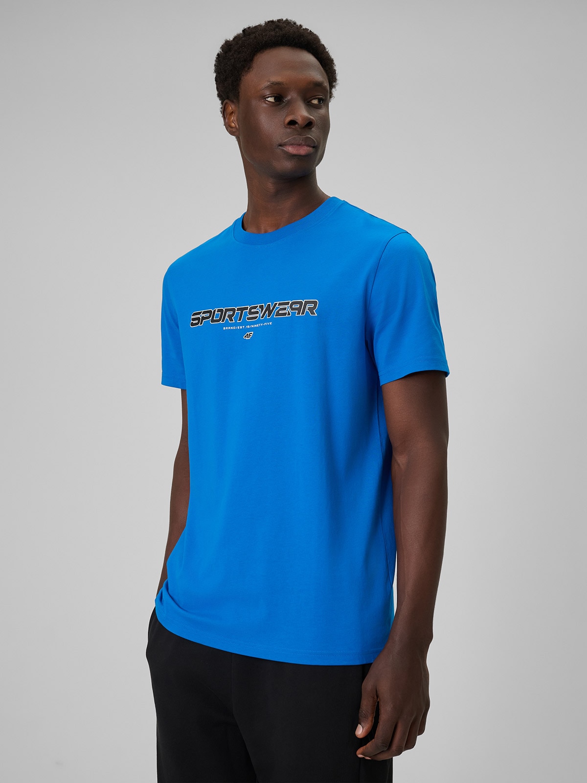 4F T-shirt regular z nadrukiem męski - niebieski S