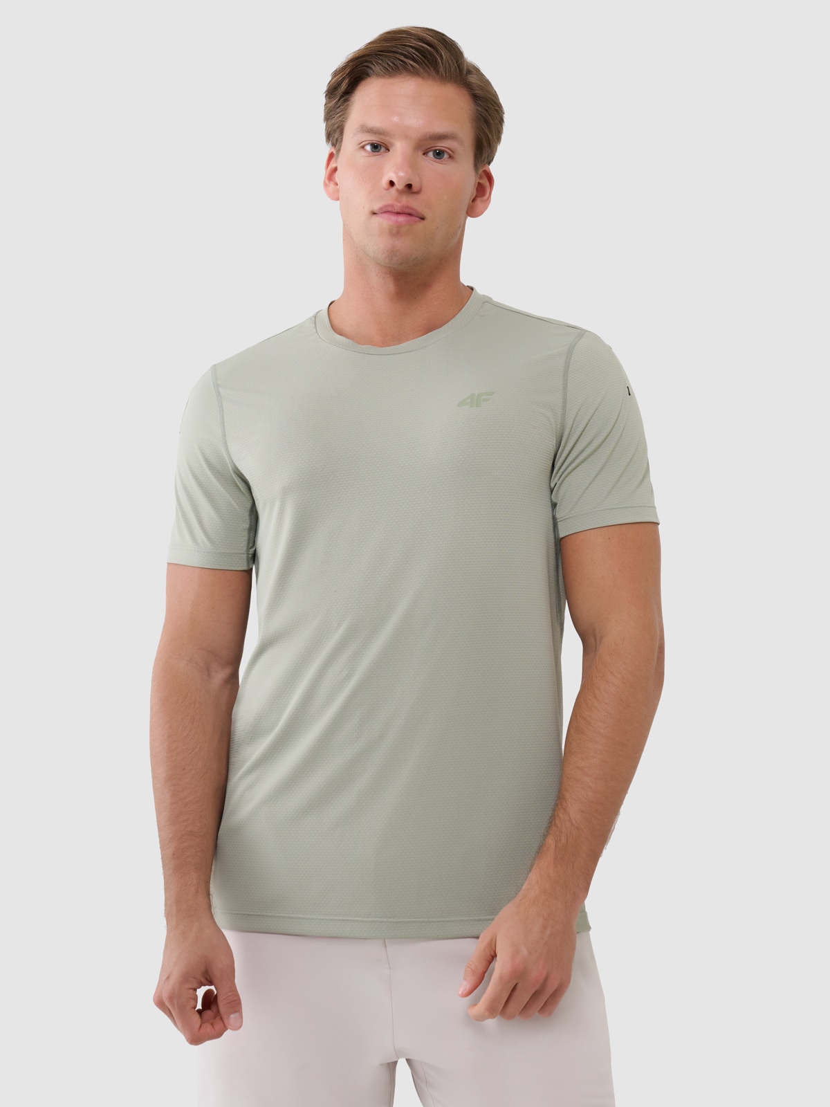 4F Koszulka treningowa regular szybkoschnąca męska - khaki XXL