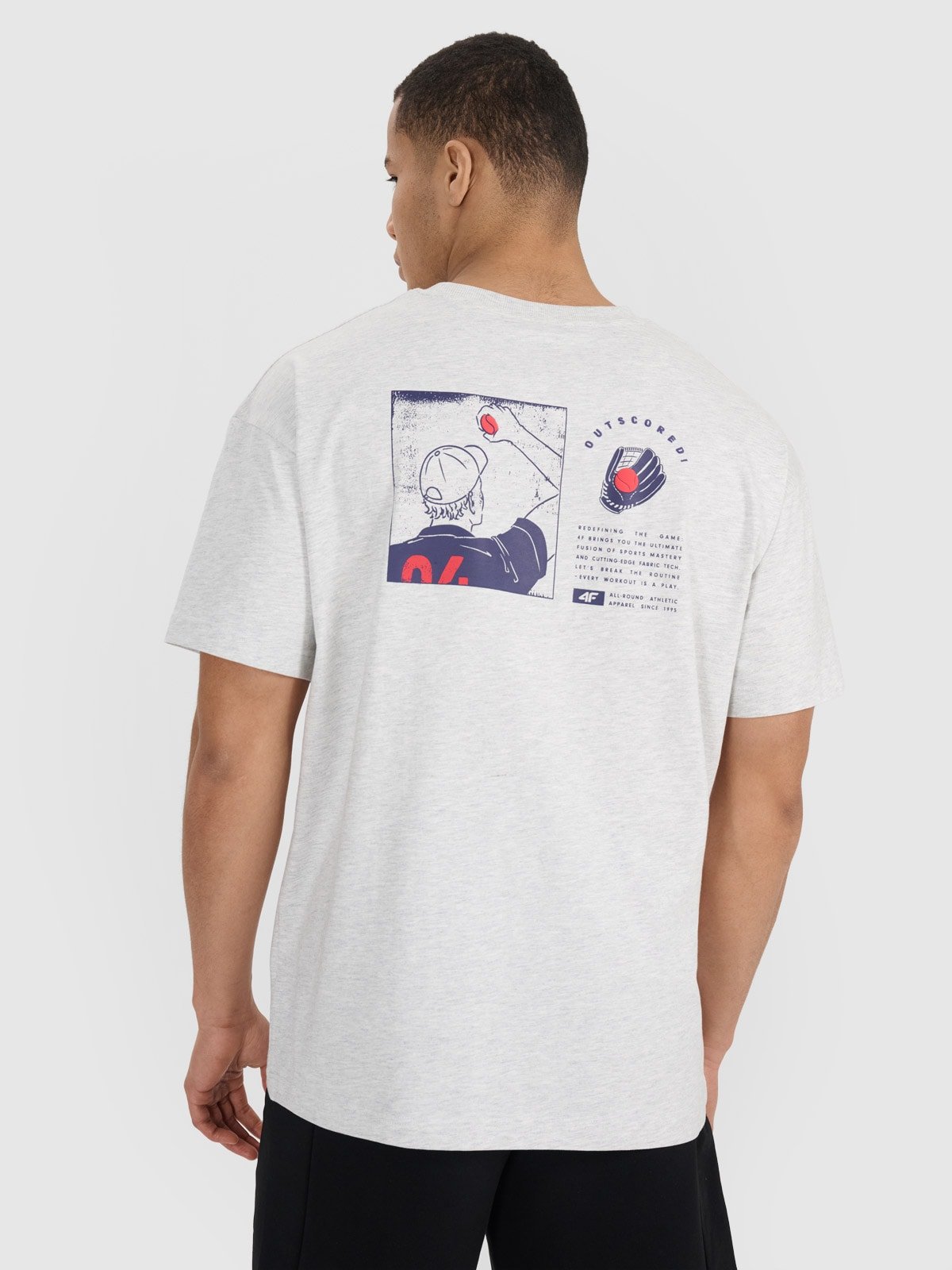 4F T-shirt oversize z nadrukiem męski - szary XXL