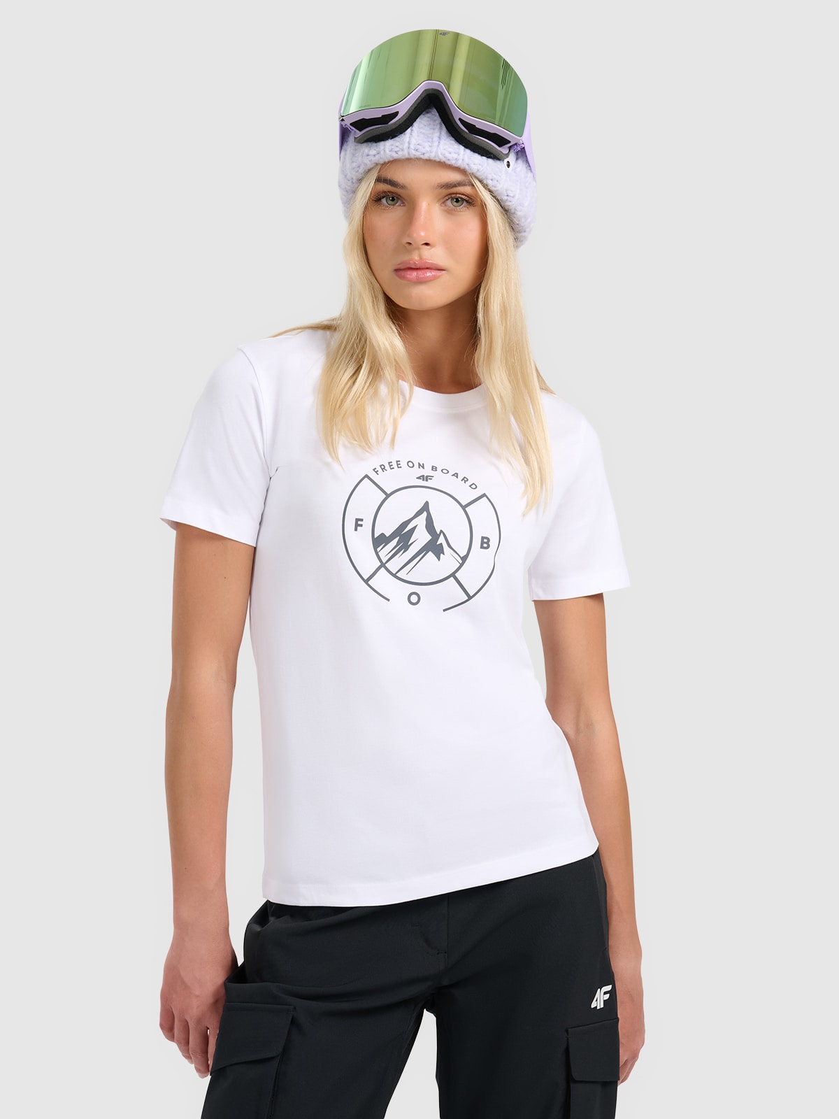 4F T-shirt regular z nadrukiem damski - biały L