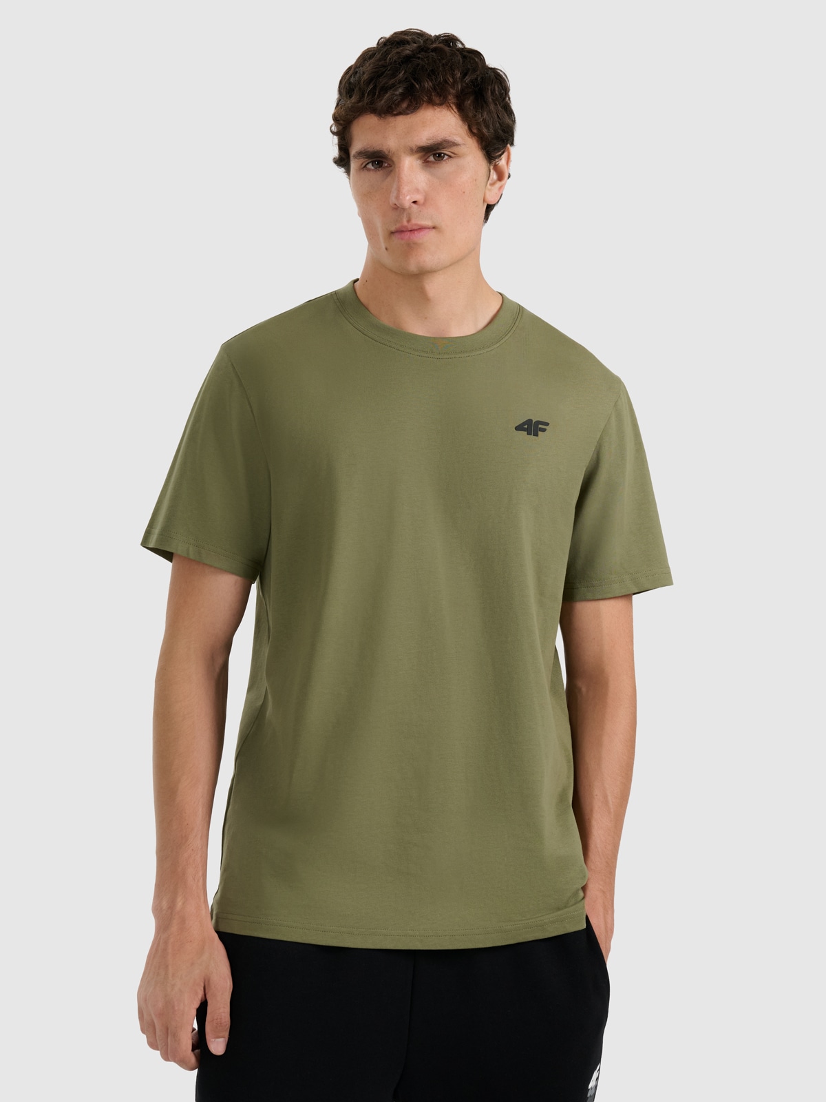 4F T-shirt regular gładki męski - khaki 3XL