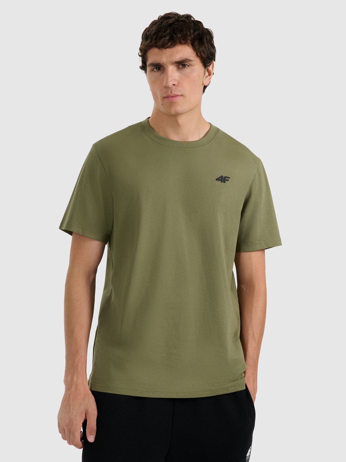 4F T-shirt regular gładki męski - khaki 3XL