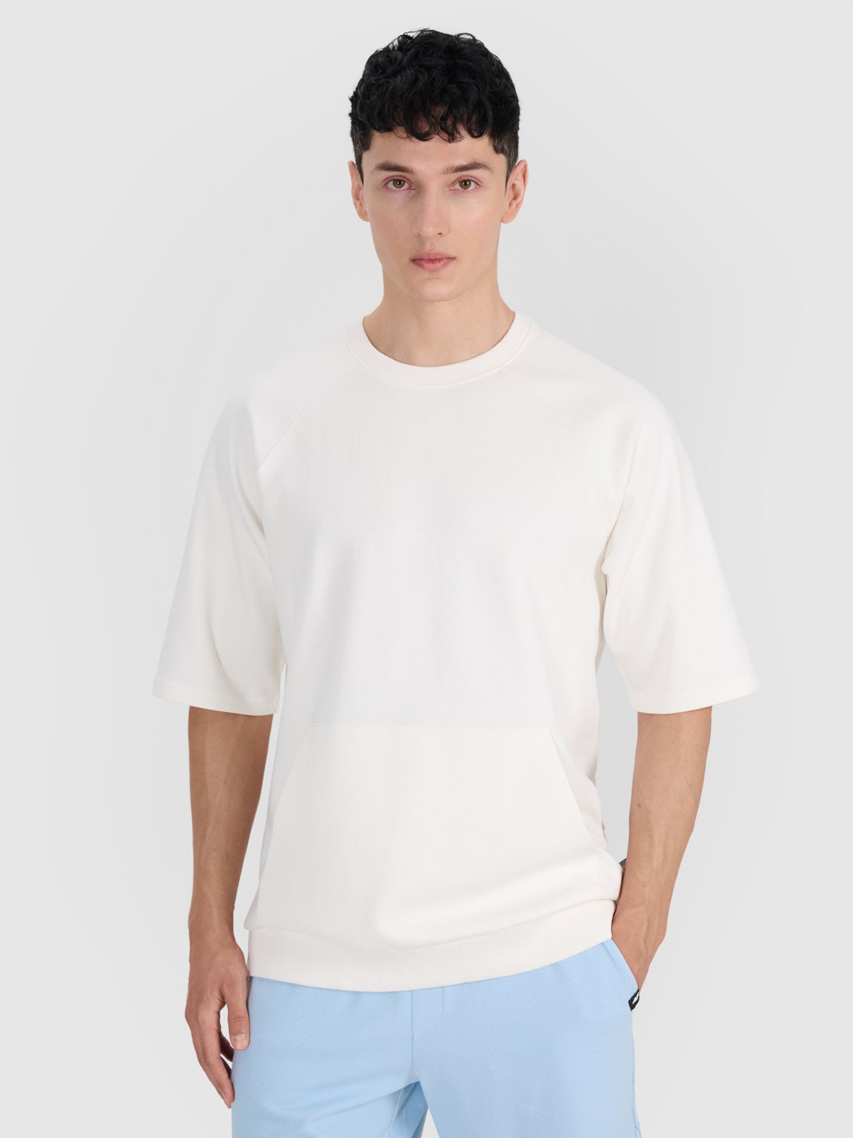 4F Bluza dresowa z krótkim rękawem bez kaptura męska - biała XL