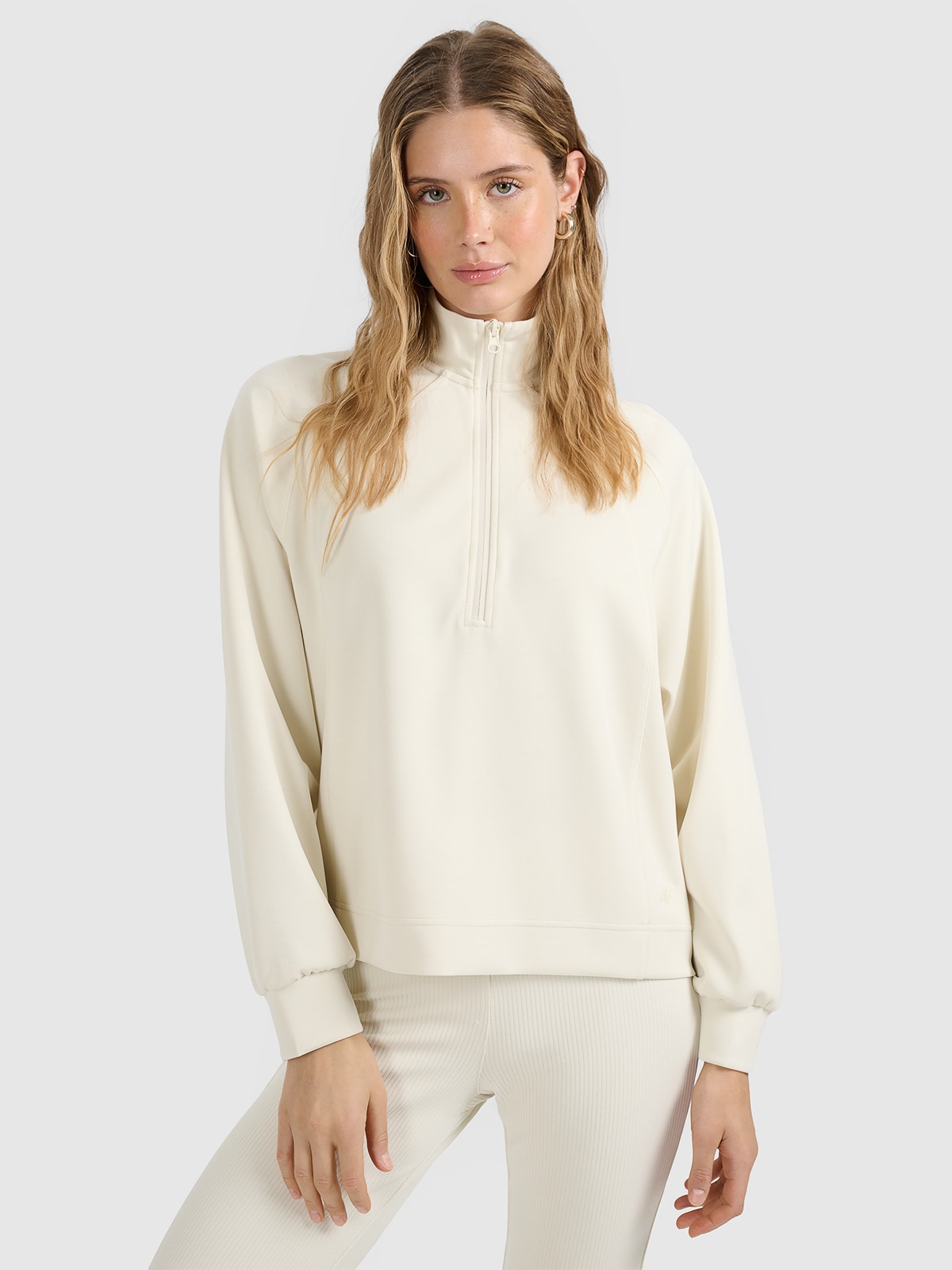 4F Bluza dresowa nierozpinana z modalem damska - beżowa L