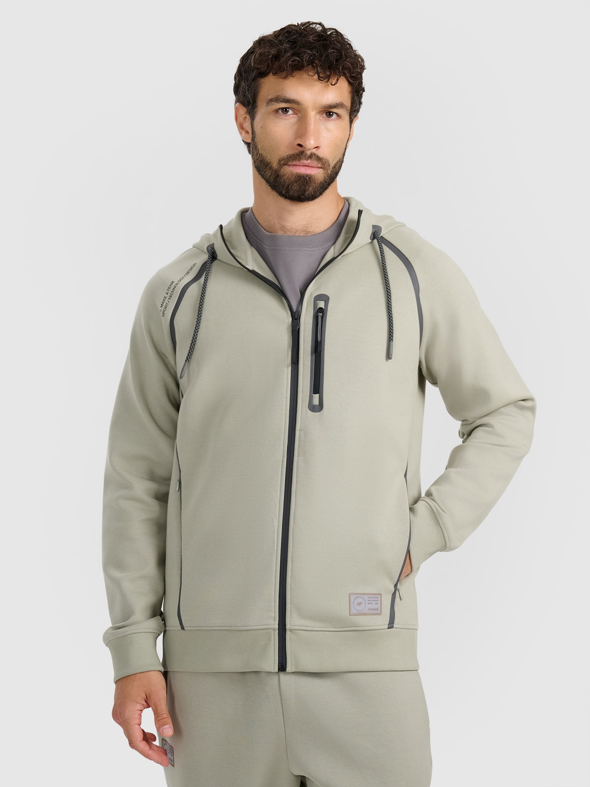 4F Bluza dresowa rozpinana z kapturem męska - oliwkowa XL