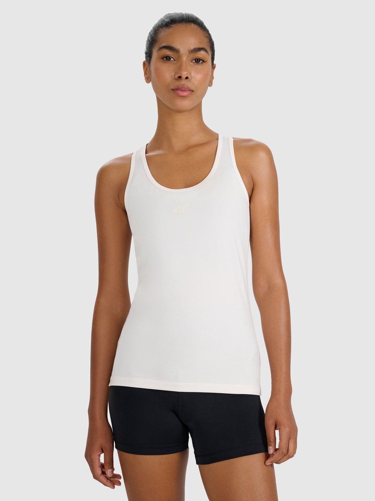 4F Top treningowy slim szybkoschnący damski - beżowy L