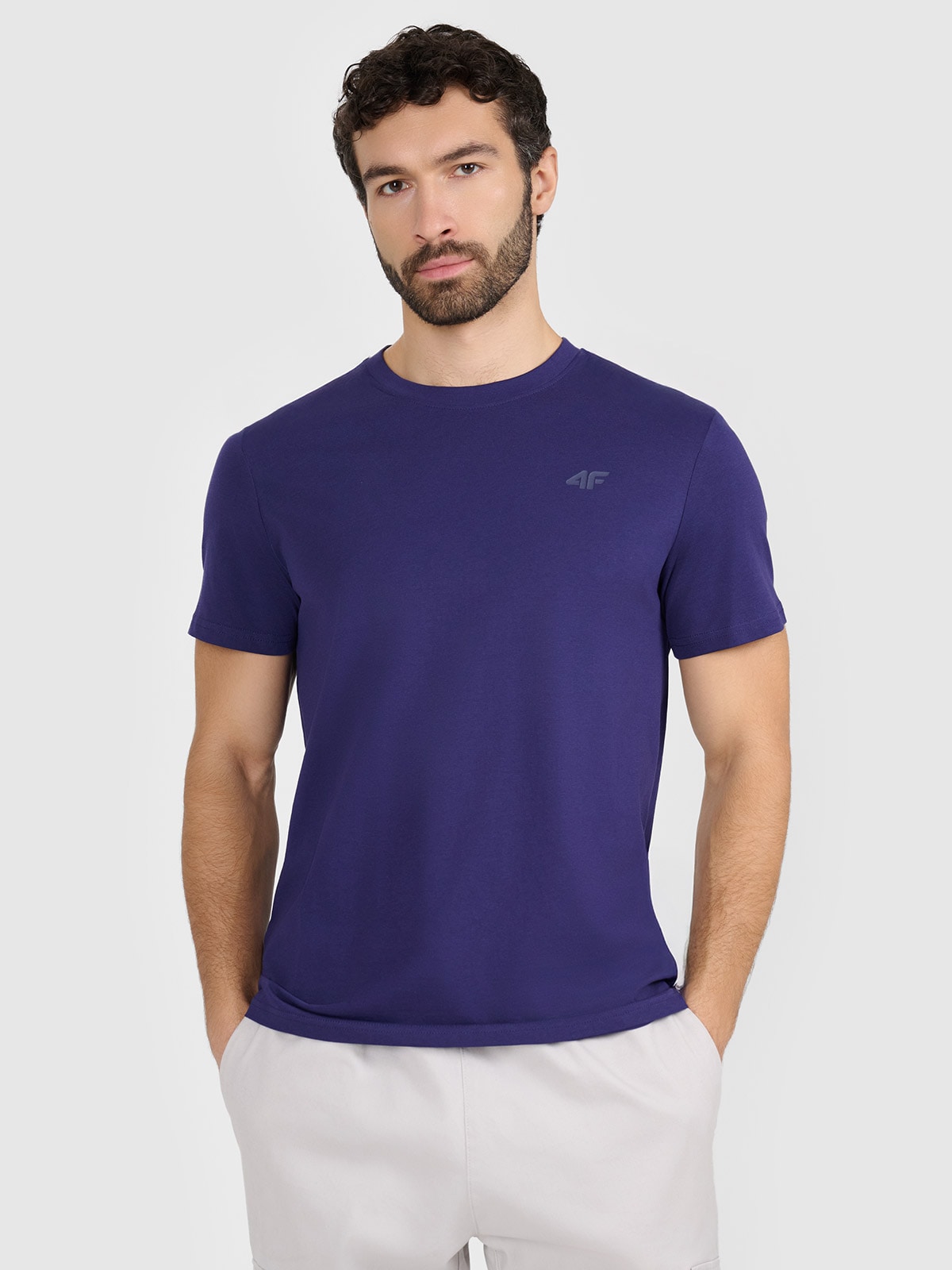 4F T-shirt regular gładki męski - granatowy M