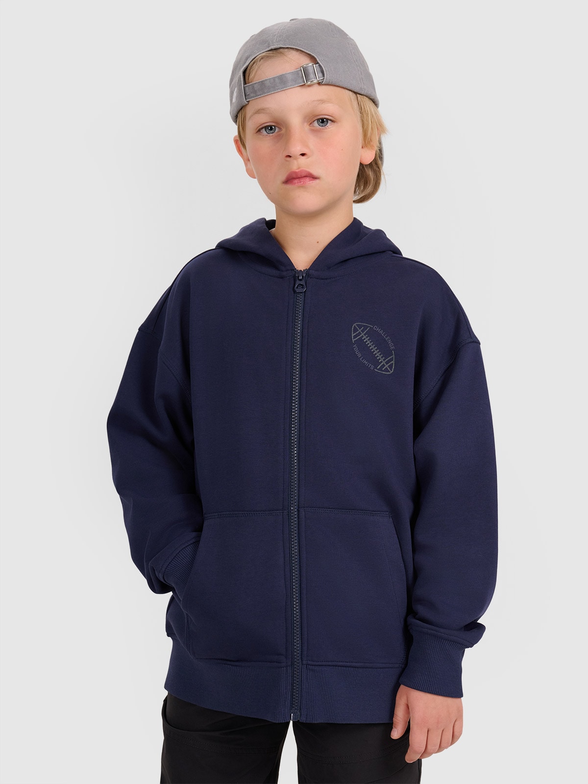 4F Bluza dresowa rozpinana z kapturem chłopięca - granatowa 128 (7-8 lat)